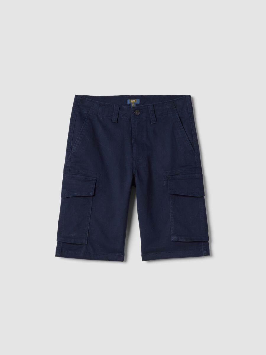Shorts cargo in cotone elasticizzato blu da ragazzo regular fit_0