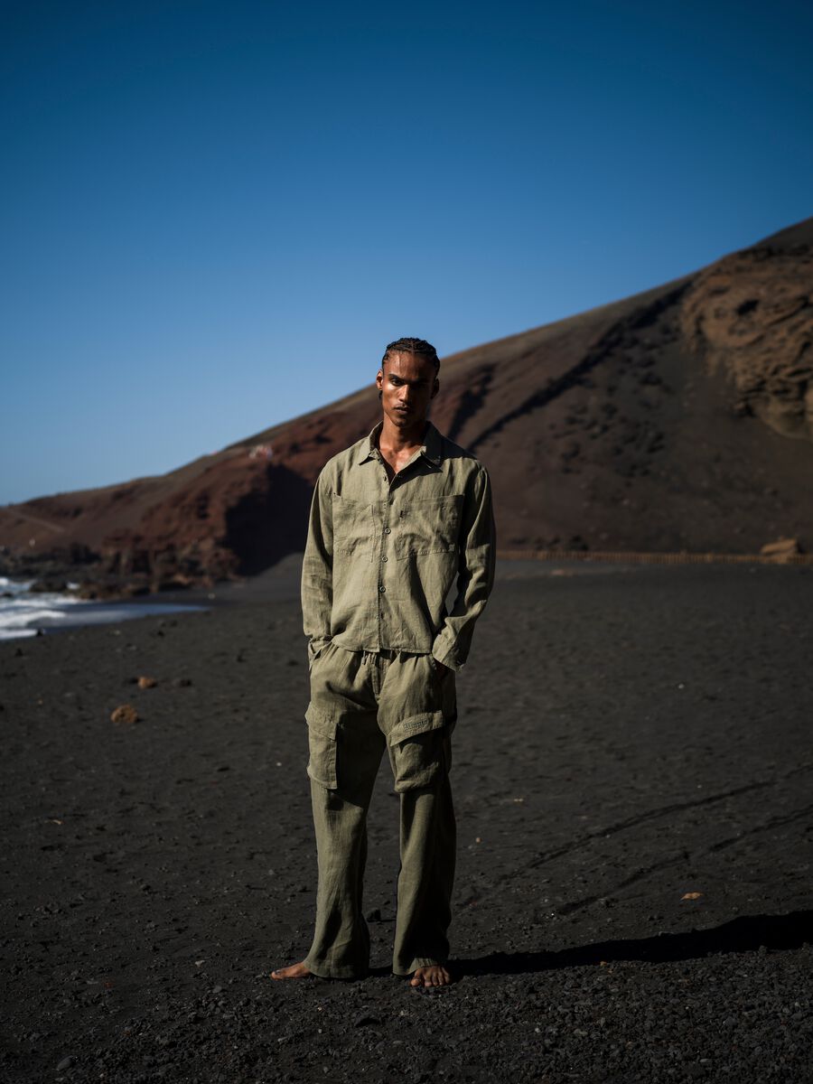 100% Linen Cargo Pants Military Green_0
