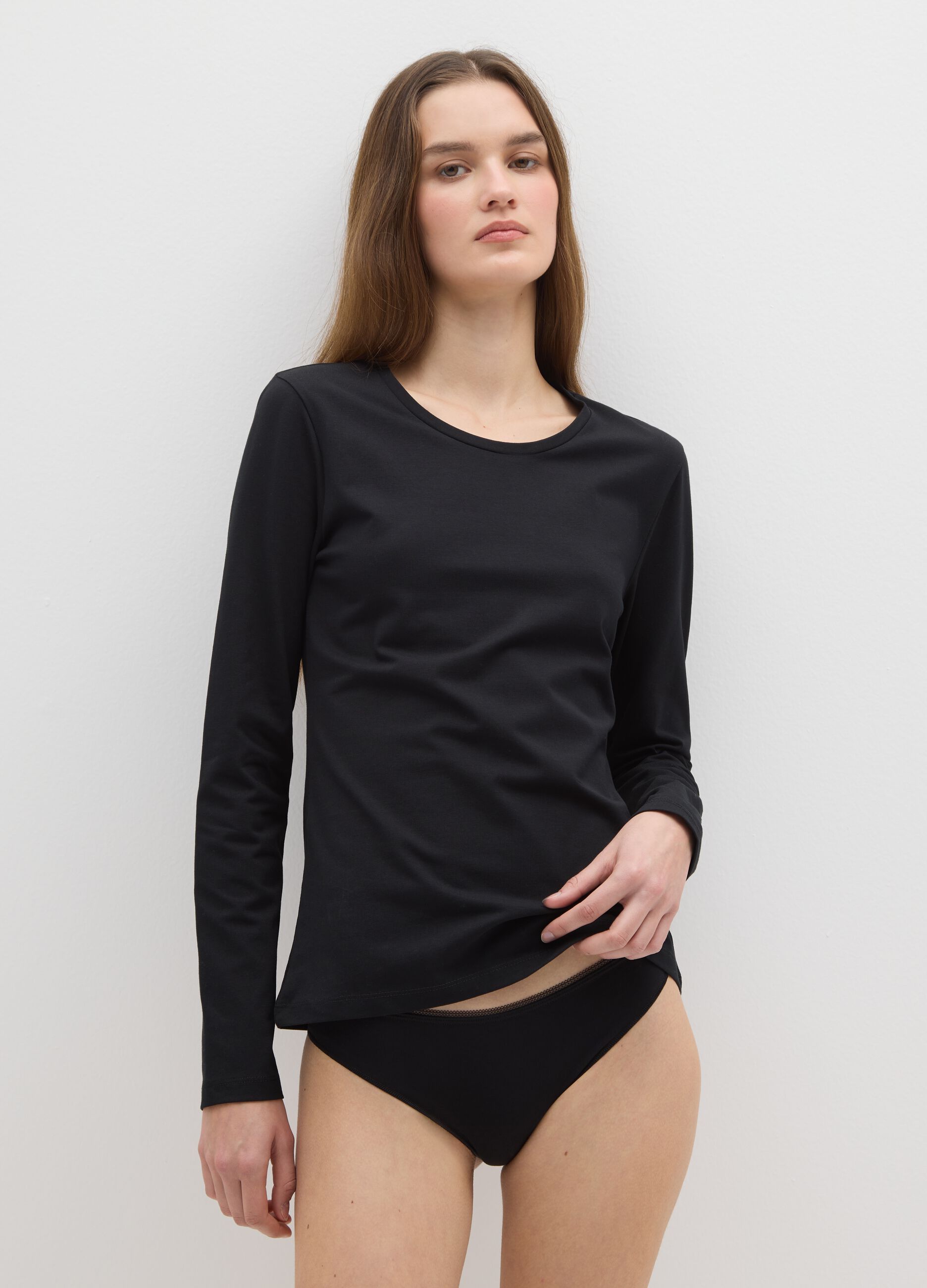 Black Stretch Long Sleeve Top