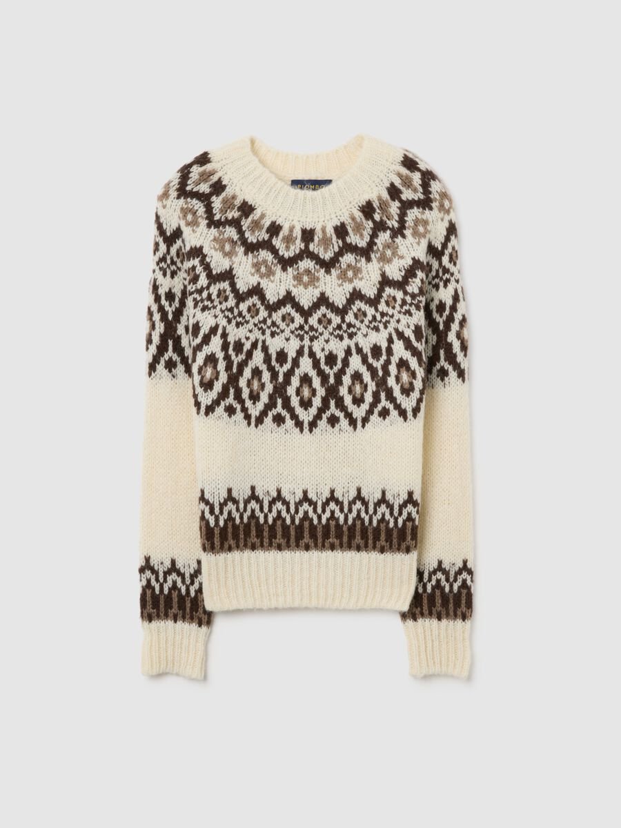 Beige pullover with multicolour jacquard patterns regular fit_4