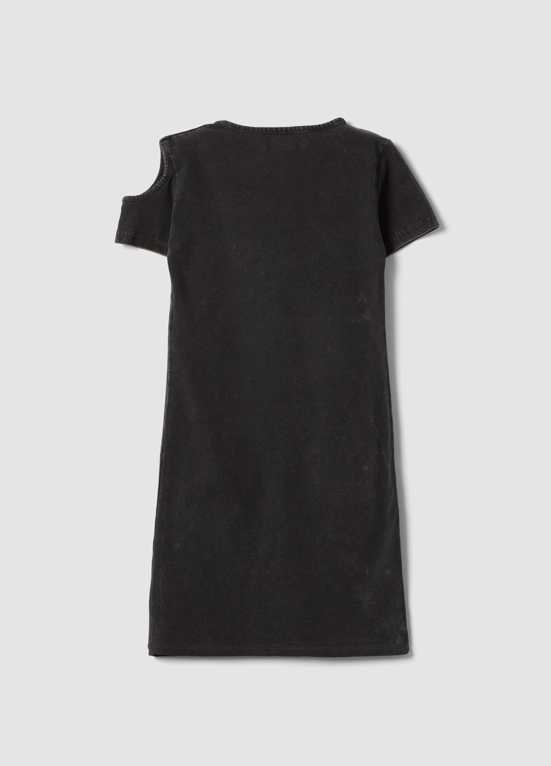 Black stretch cotton dress with shoulder cut-out