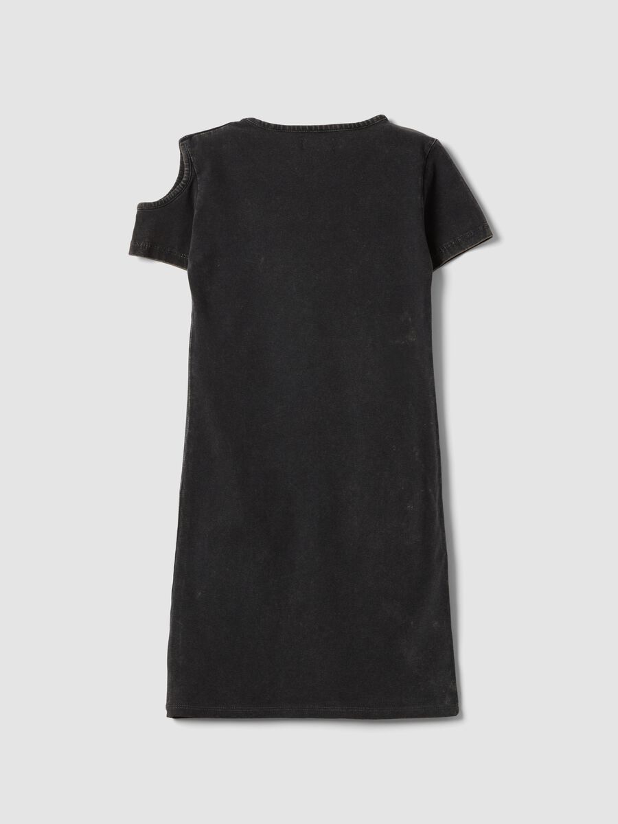 Black stretch cotton dress with shoulder cut-out_1
