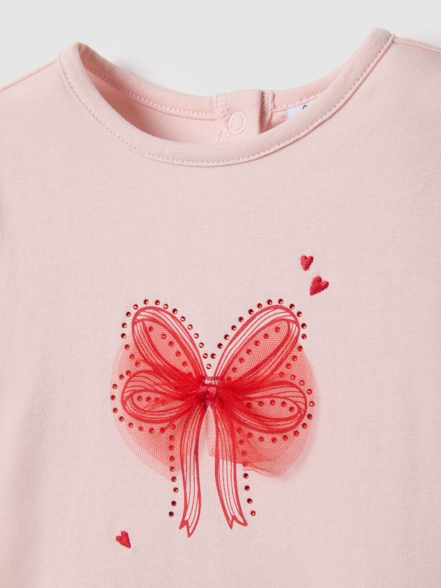 Pink Long Sleeve Cotton Stretch T-shirt with Bow Accent_2