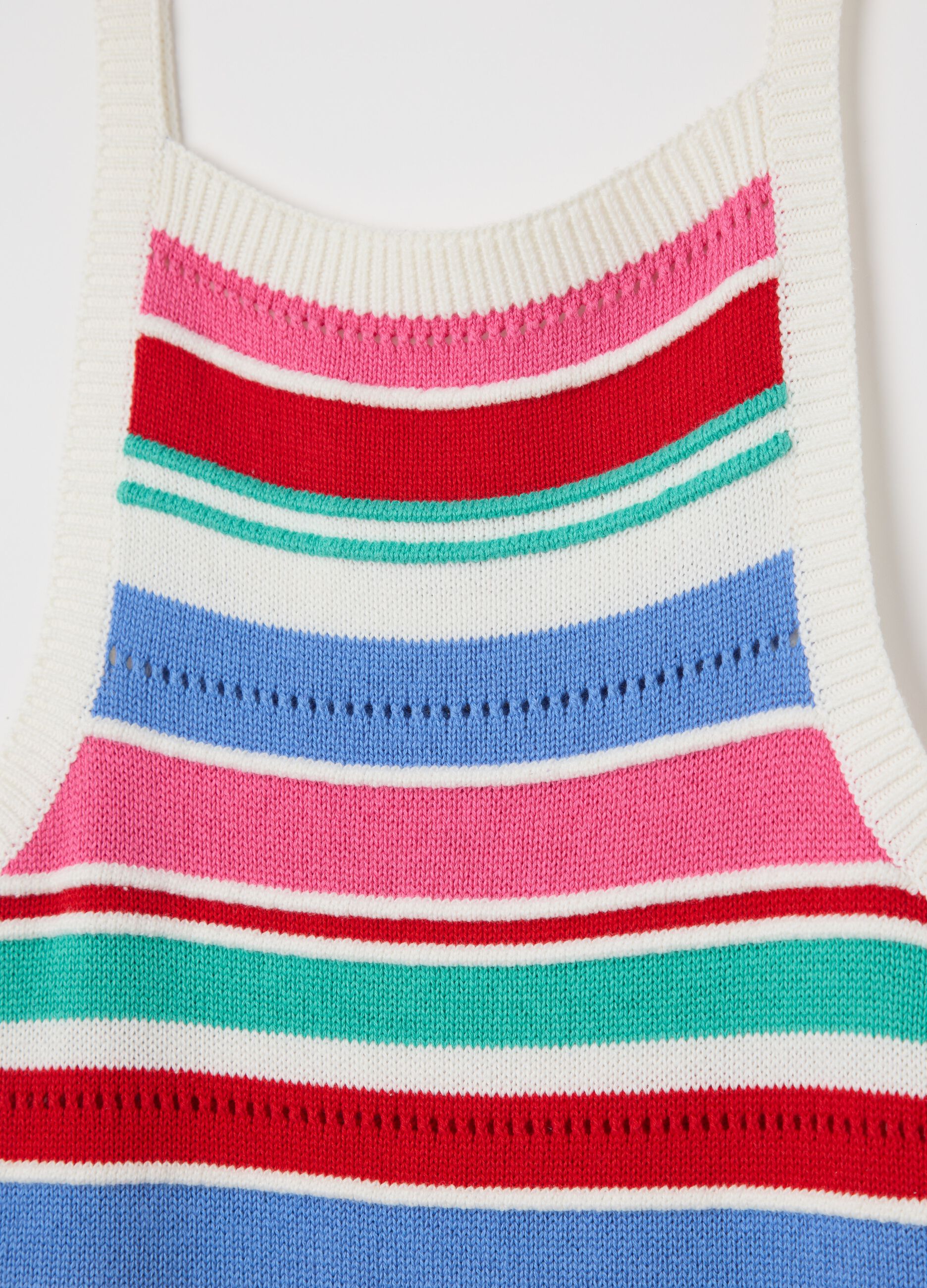 Sleeveless dress with multicoloured stripes