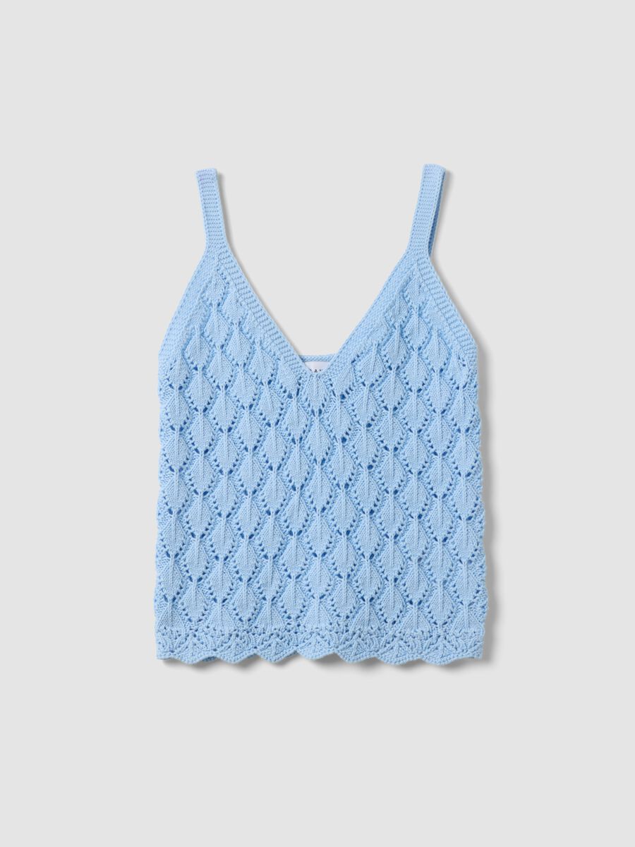 Tank Top azzurro in crochet di puro cotone regular fit_4