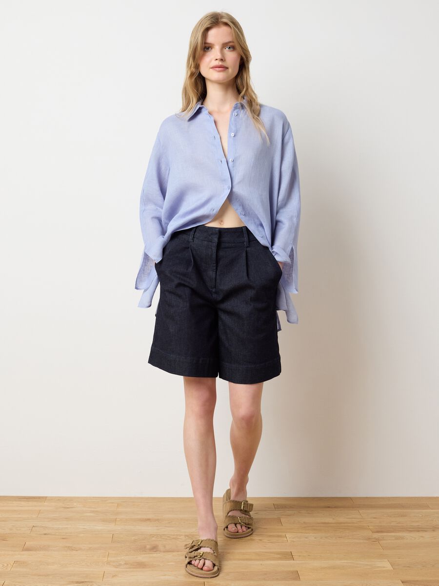 Women's Long Oversized Blue Pure Linen Shirt_1