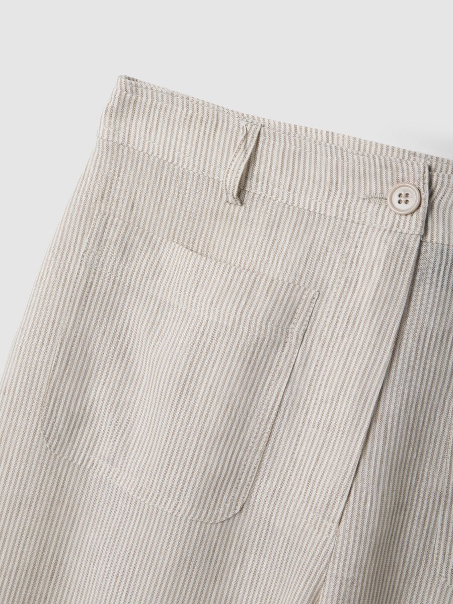 Pantaloni wide leg in misto lyocell e lino a righe multicolor_5