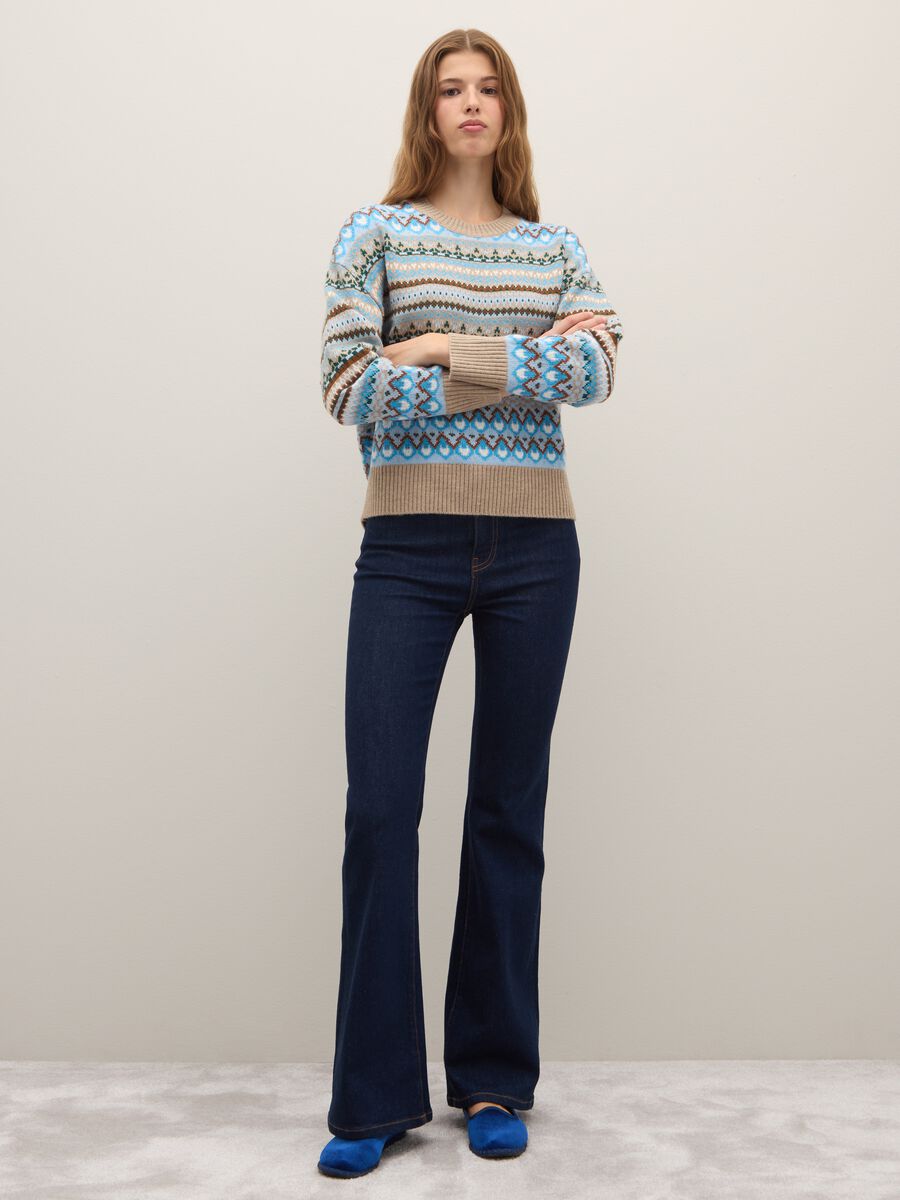 Multicolour Crew Neck Sweater with Geometric Pattern, Regular Fit_2