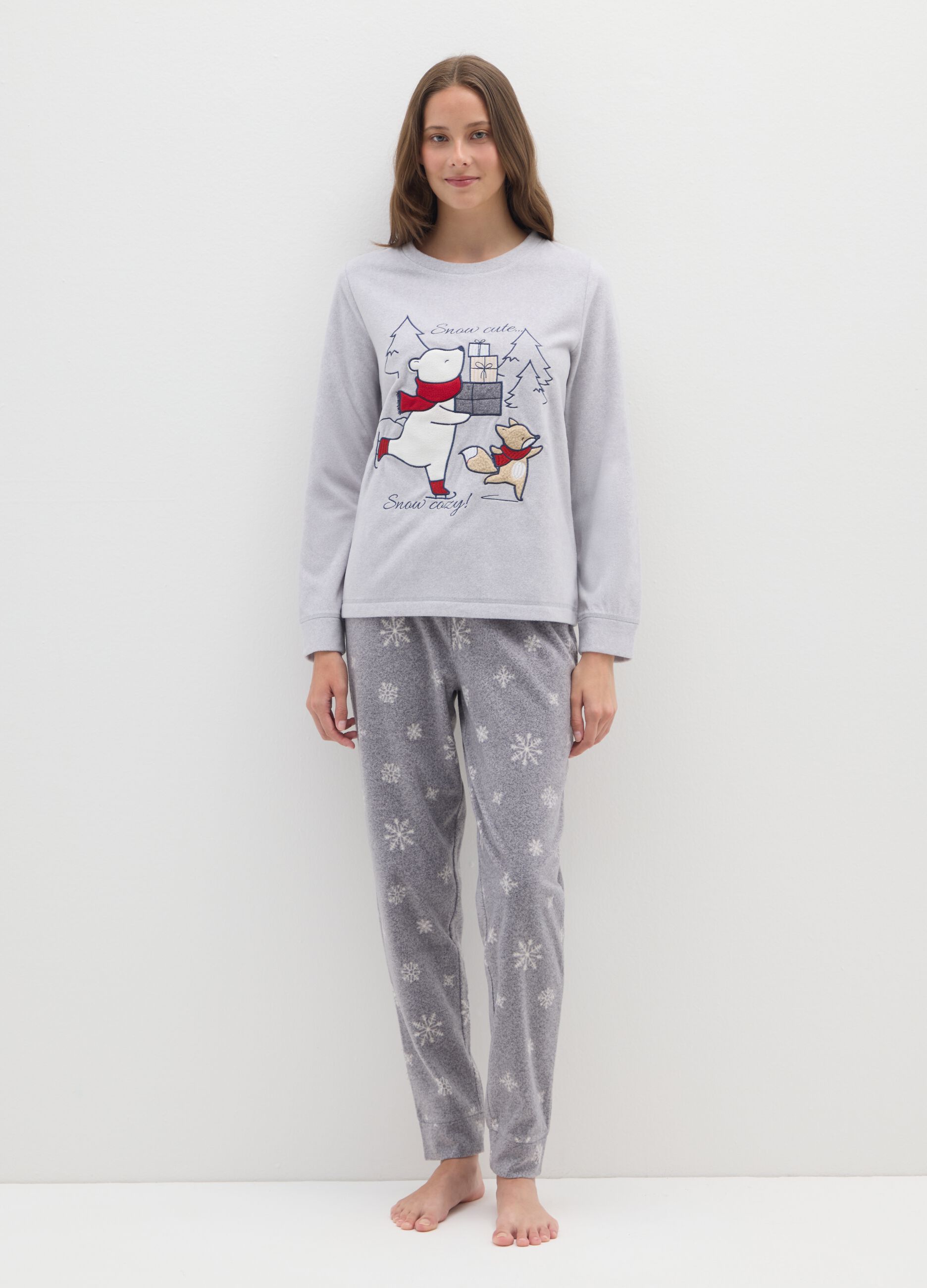Grey regular fit Christmas pyjamas with print
