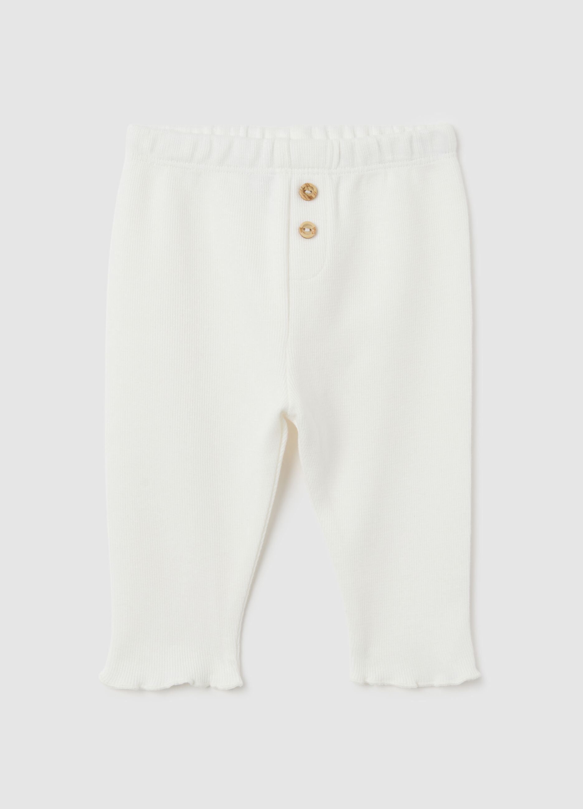 Leggings da neonata in puro cotone bianco regular fit con balza