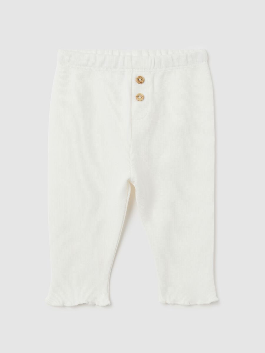 Baby girl white cotton leggings regular fit with ruffles_0