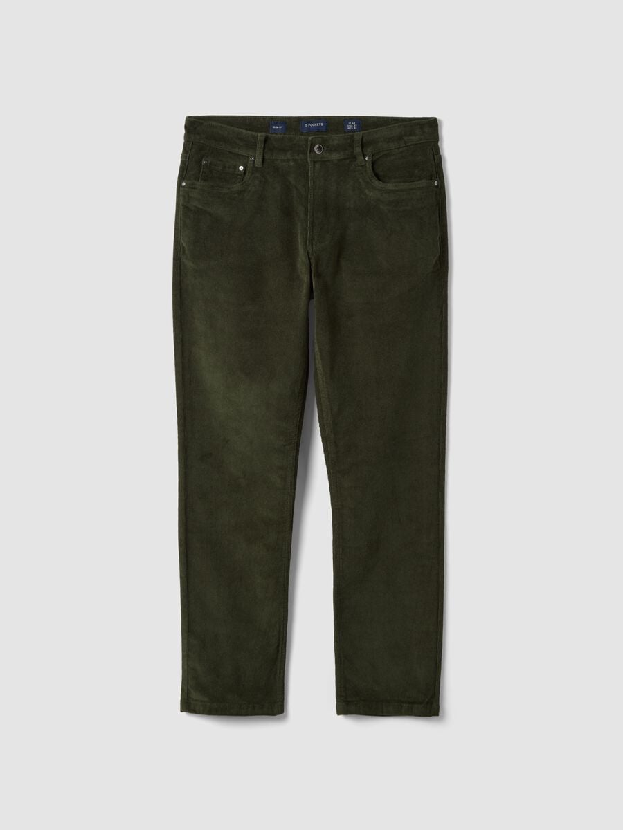 Green slim-fit ribbed stretch-cotton trousers_0