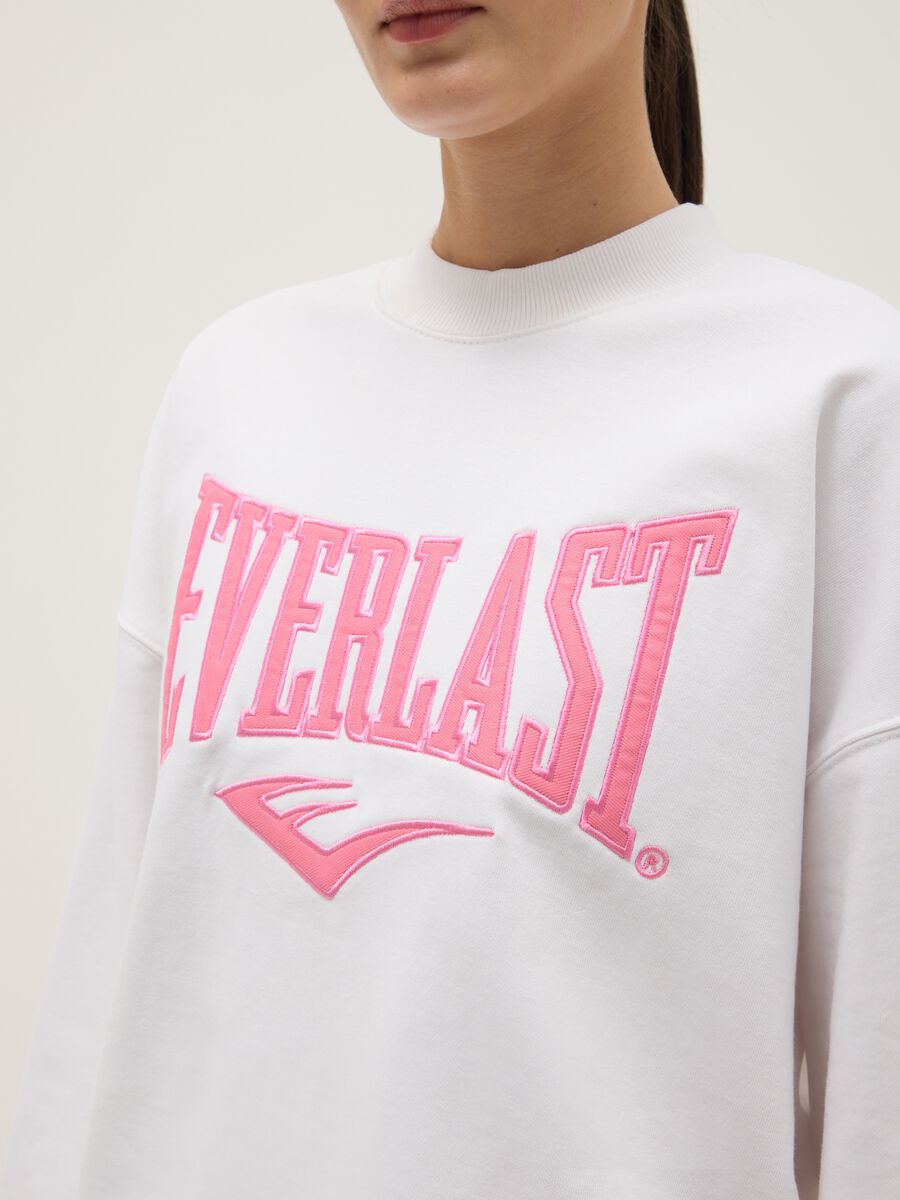 White cotton blend regular fit sweatshirt with Everlast logo_3