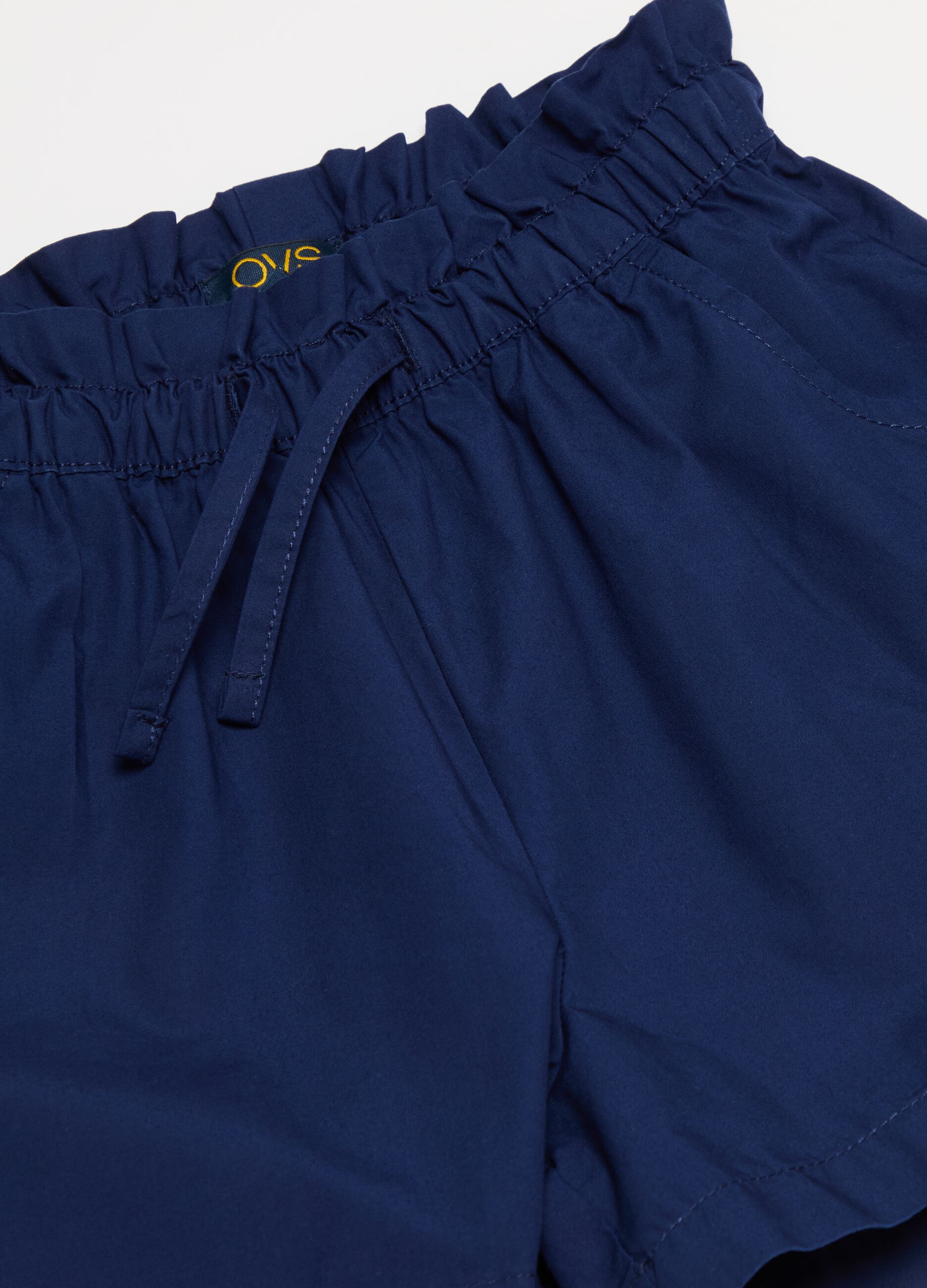 Cotton paper bag shorts with drawstring