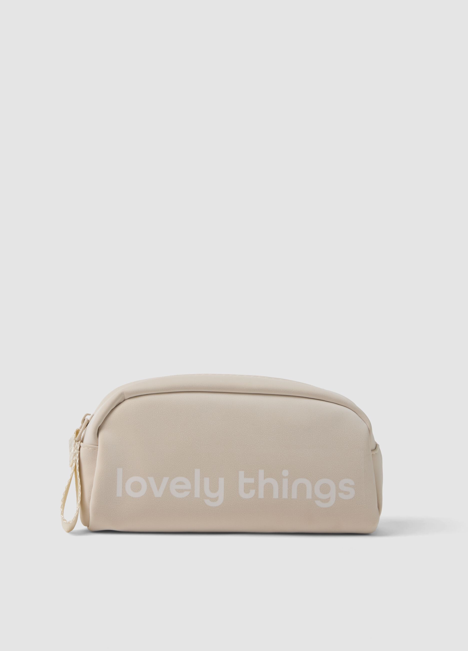 Beauty case beige con zip e laccetto