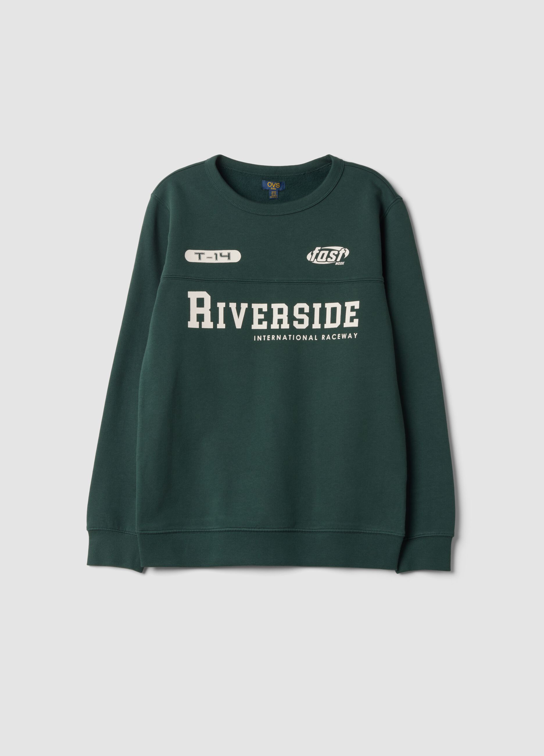Green organic cotton sweatshirt with varsity print