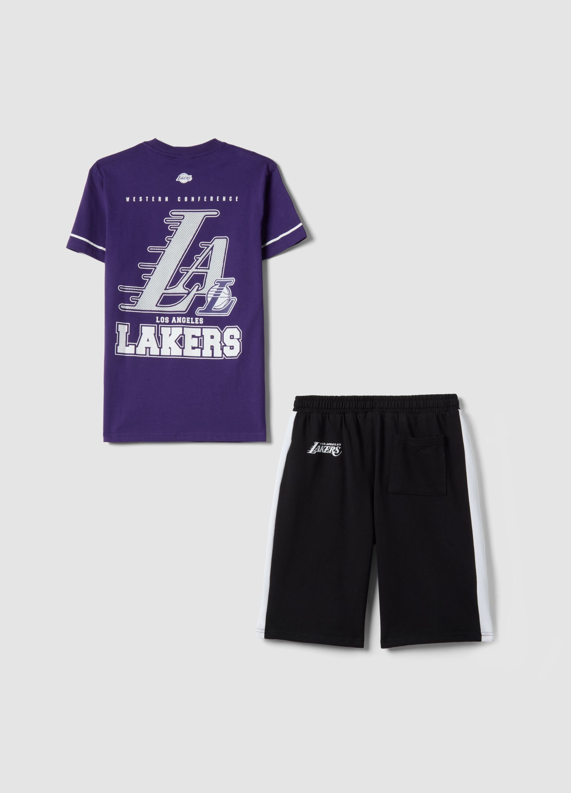Multicolour pure cotton boy's set regular fit with Lakers prints