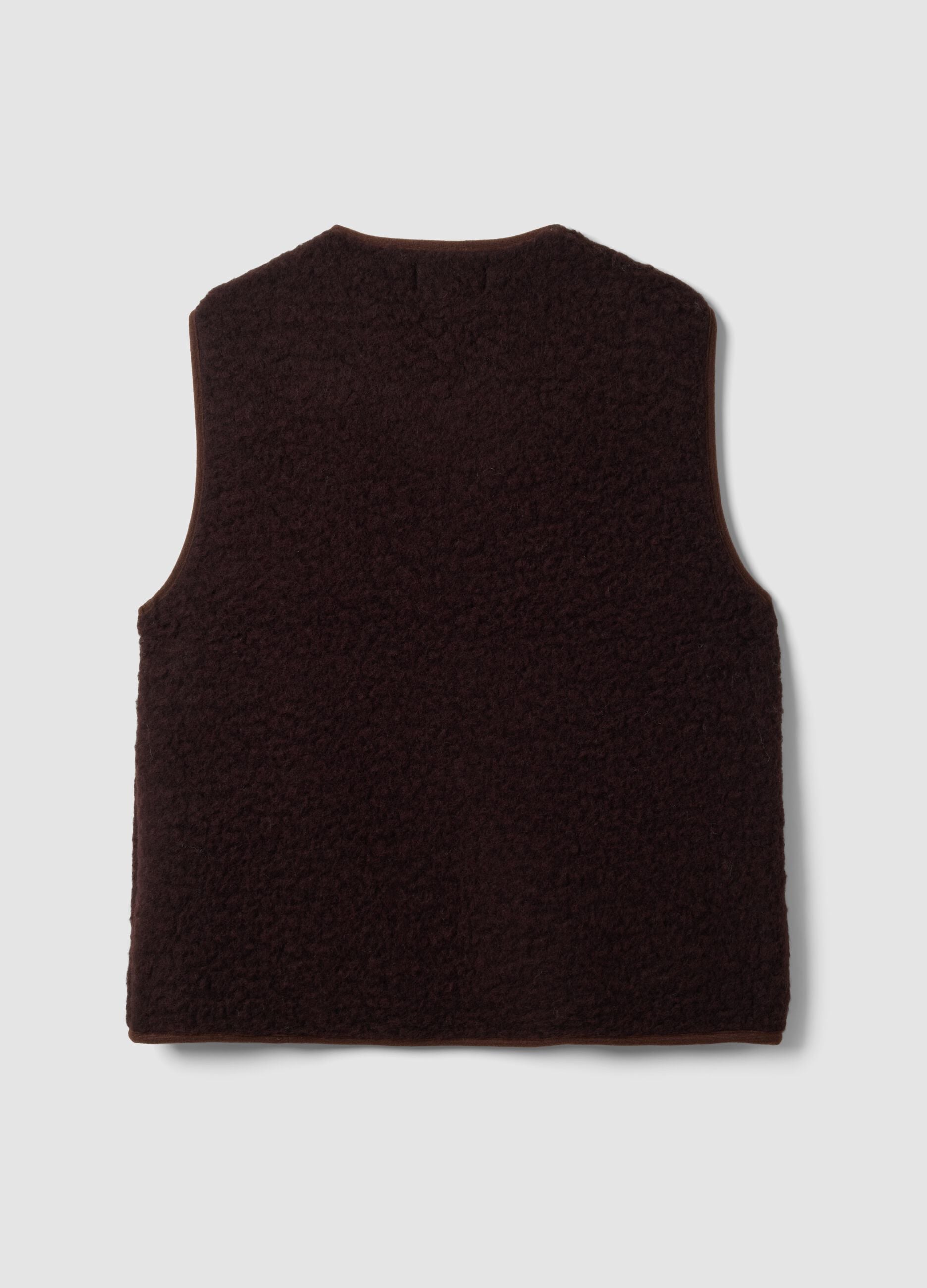 Brown oversized gilet in wool-blend sherpa