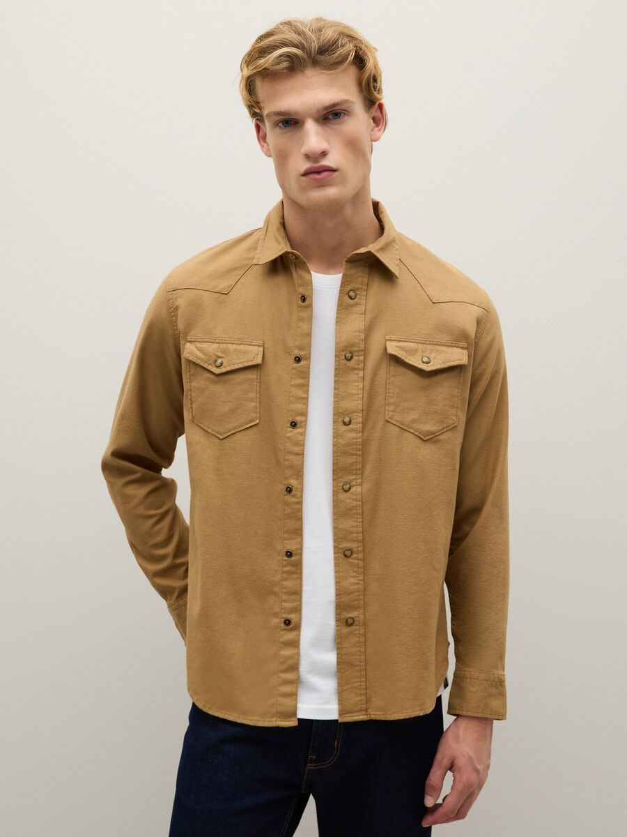 Brown pure cotton shirt regular fit_0