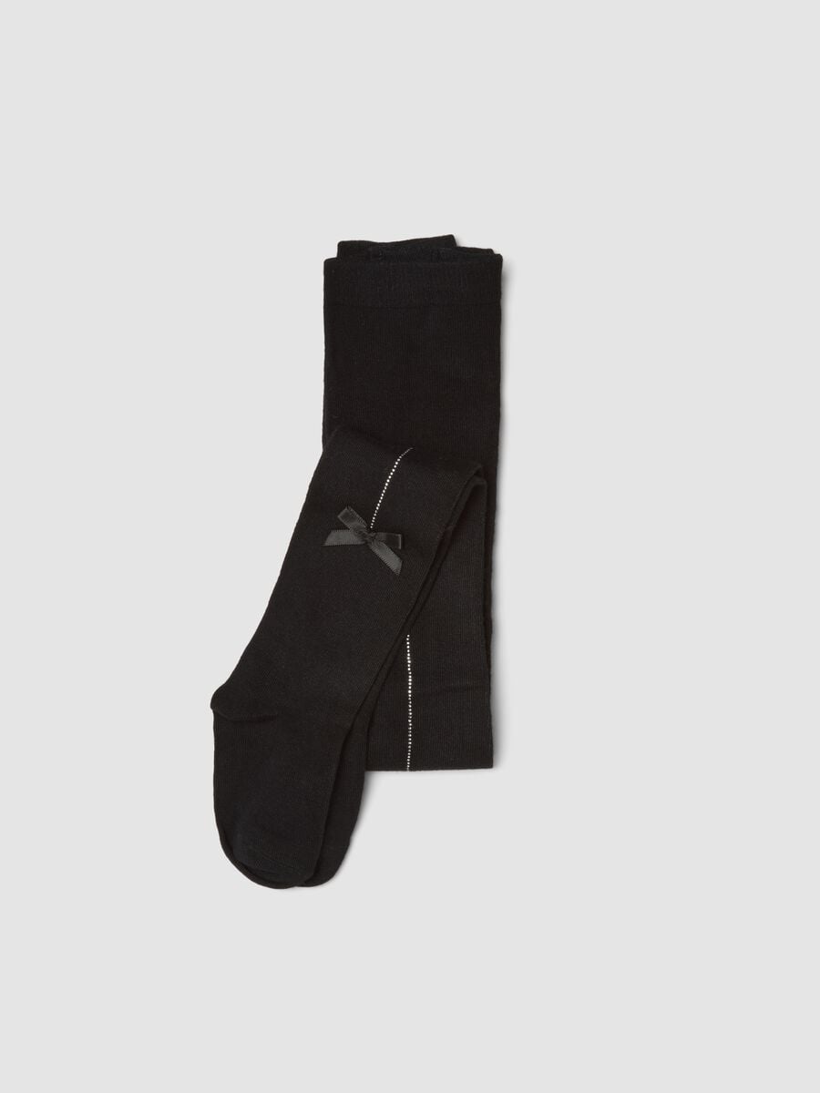 Black stretch tights with bow detail_0