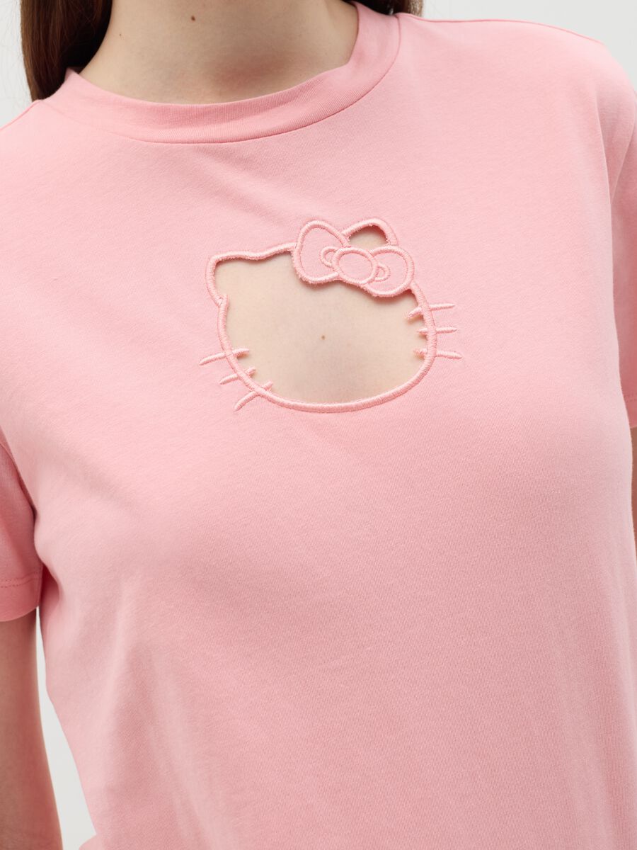 Pink T-shirt in cotton with Hello Kitty embroidery_2