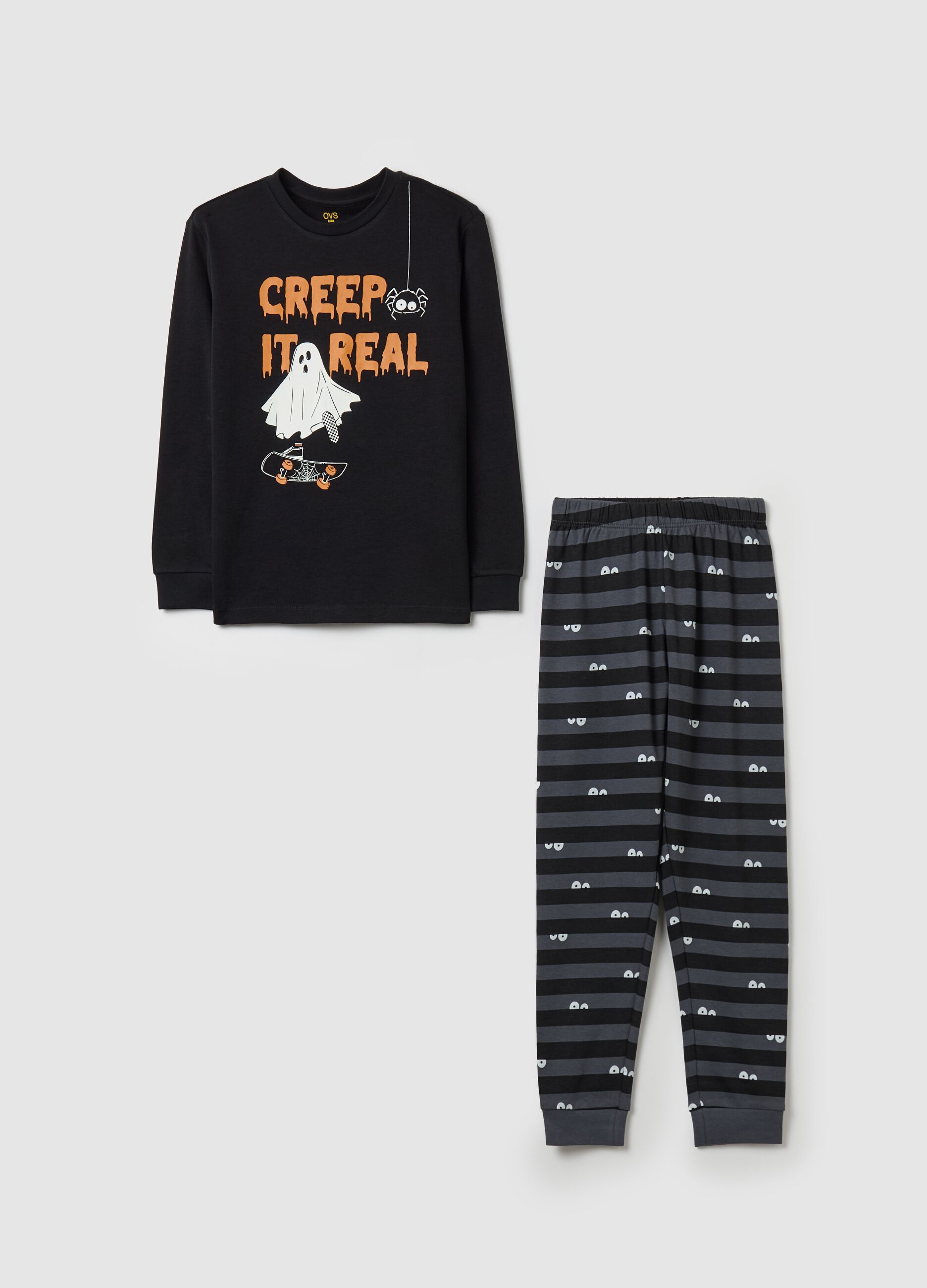 Pyjamas in organic cotton with "Creep it Real" print
