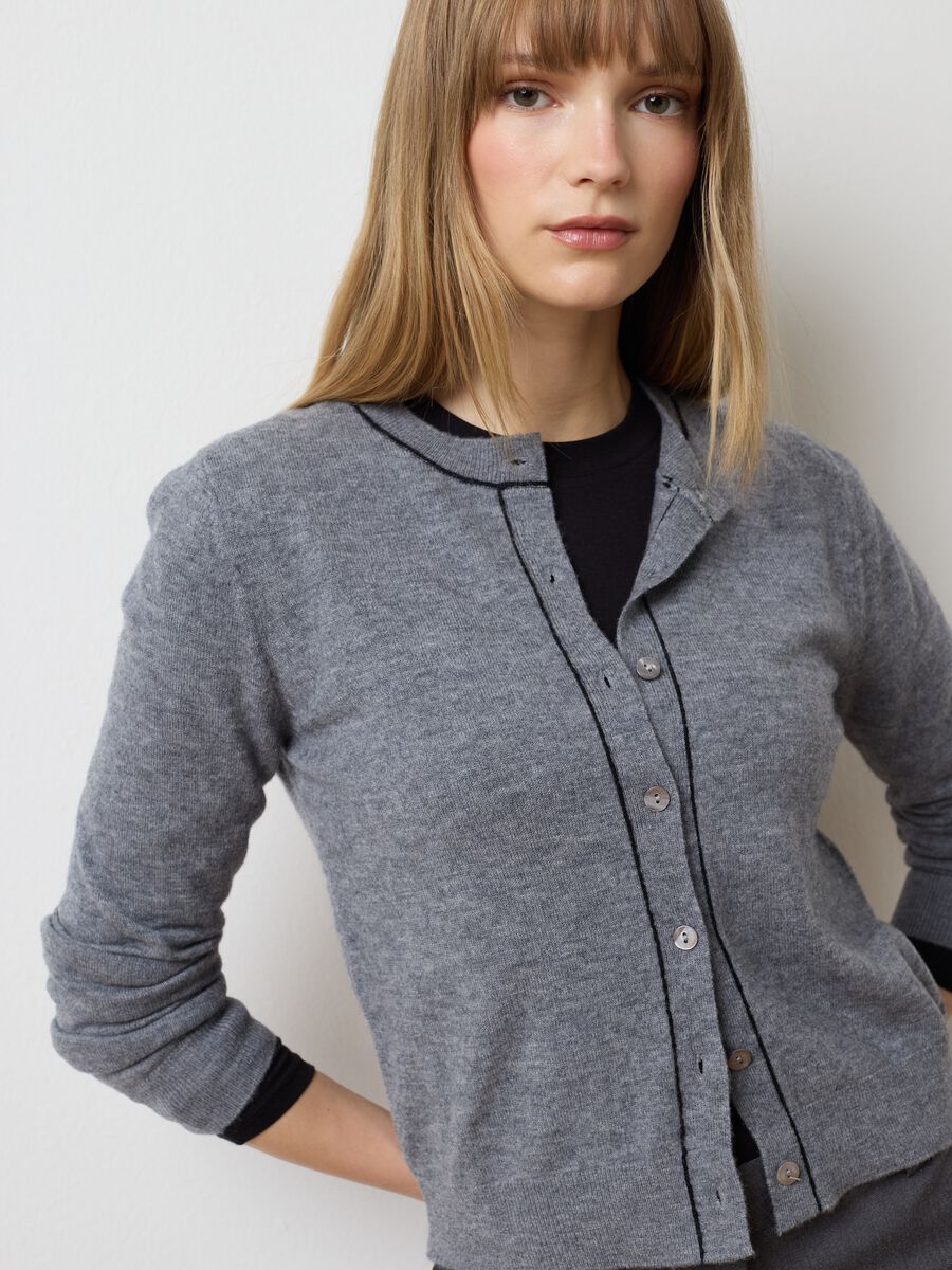 Cardigan in pura lana grigio regular fit_1