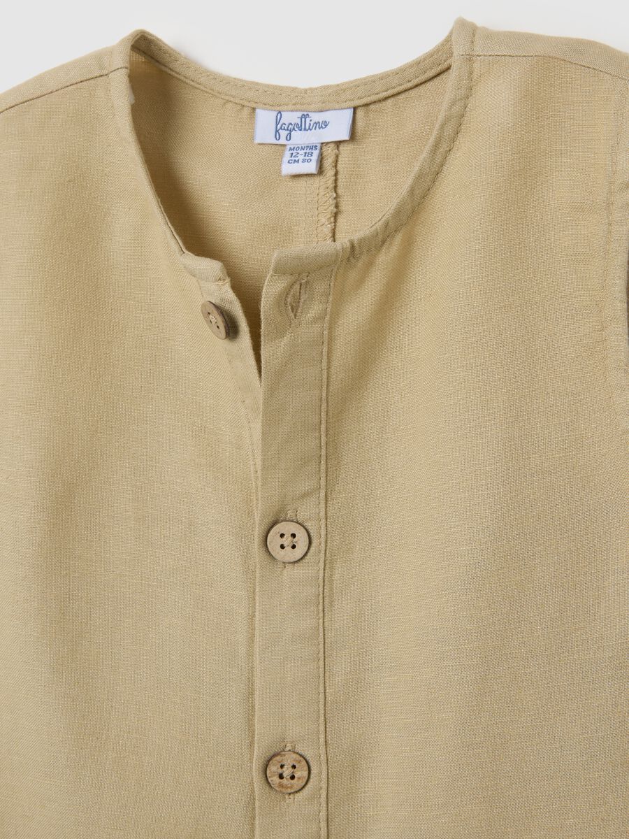 Beige linen blend regular fit baby romper_2