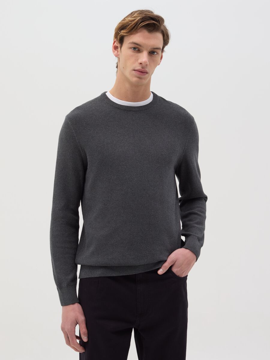 Cotton pullover with micro weave_0