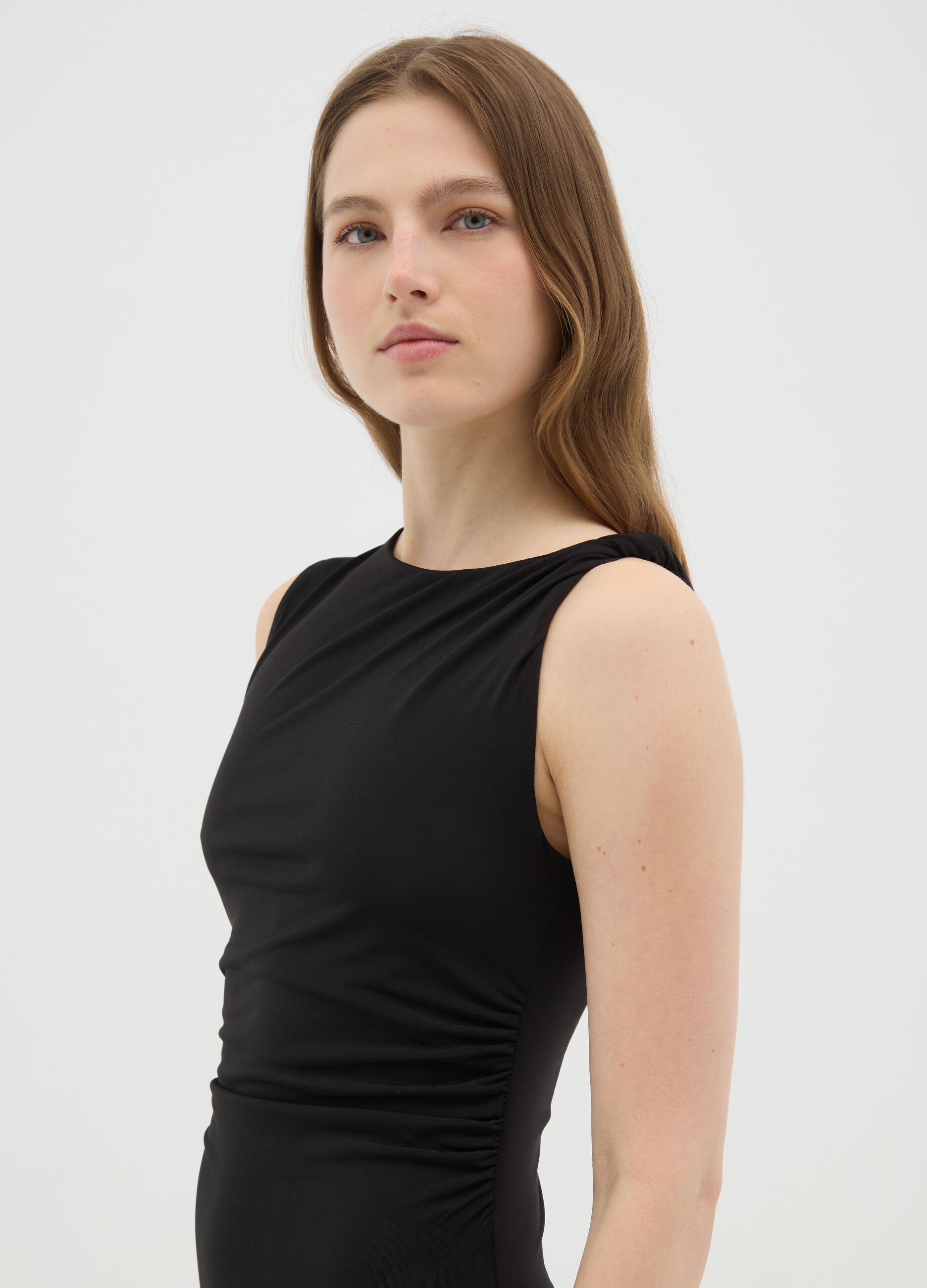 Women's Long Dress in Stretch Black Fabric