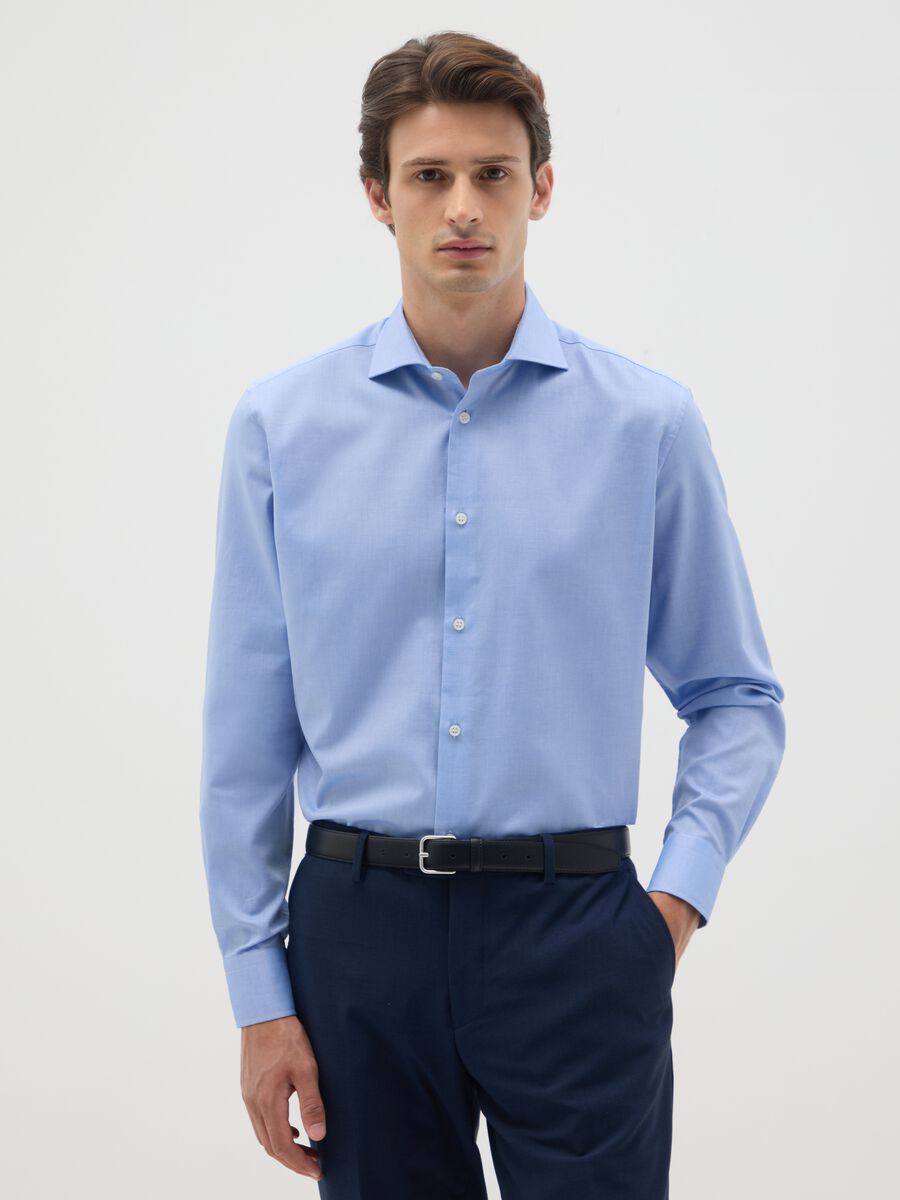 Camicia da uomo in puro cotone azzurra easy iron_0