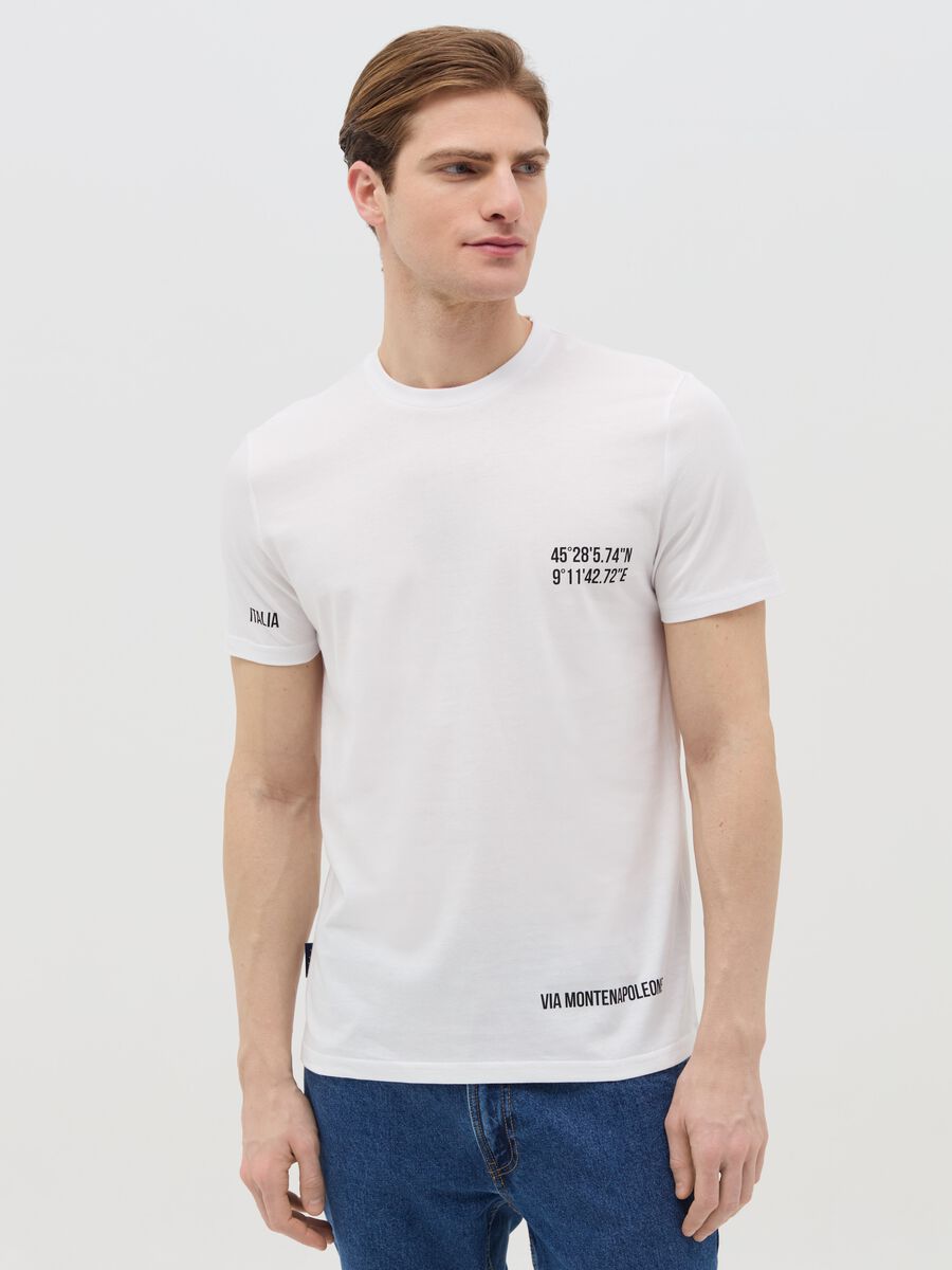 Cotton T-shirt with Via Montenapoleone coordinates_0