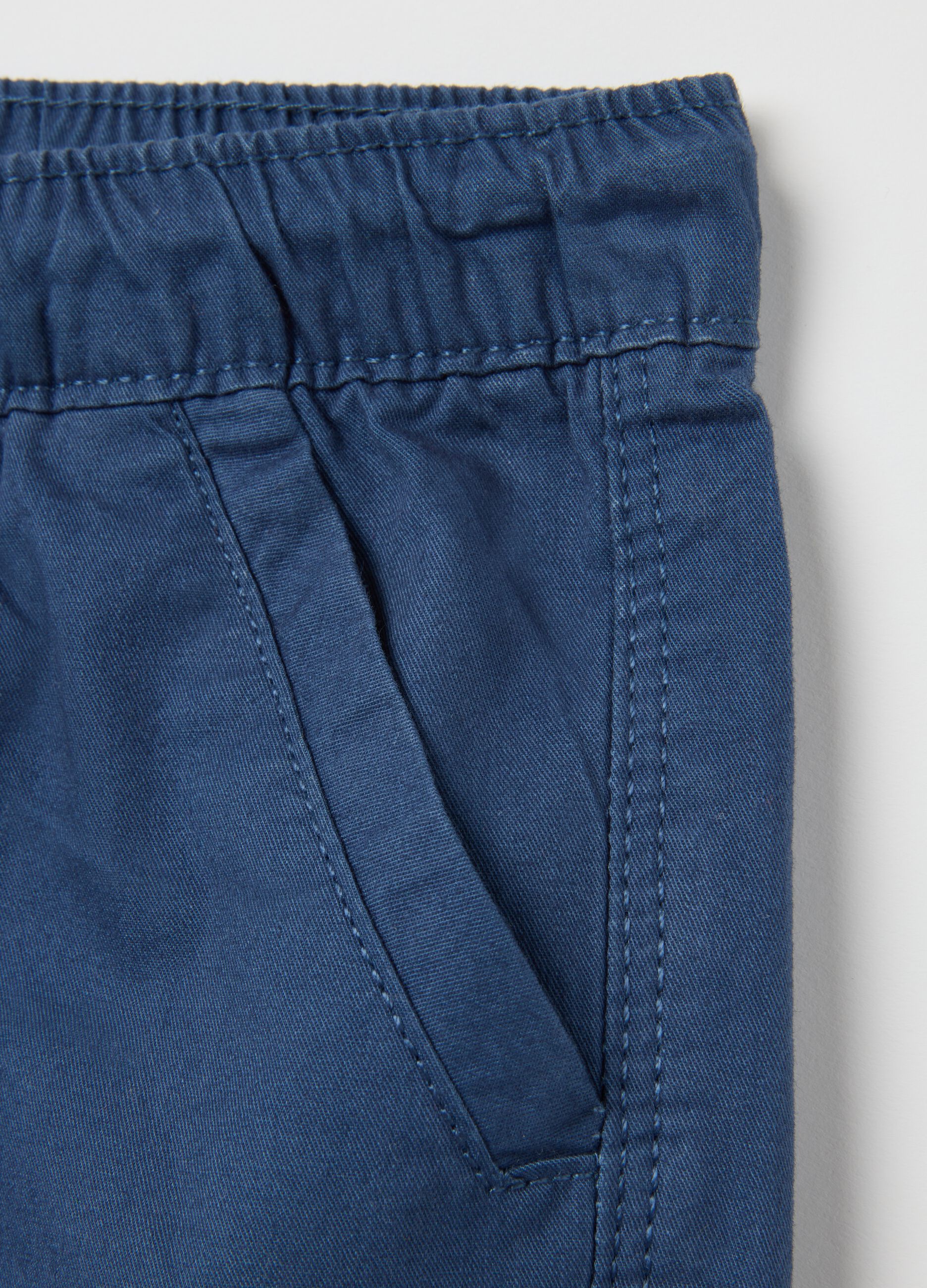 Boys' blue regular fit pure cotton shorts with elasticated waist