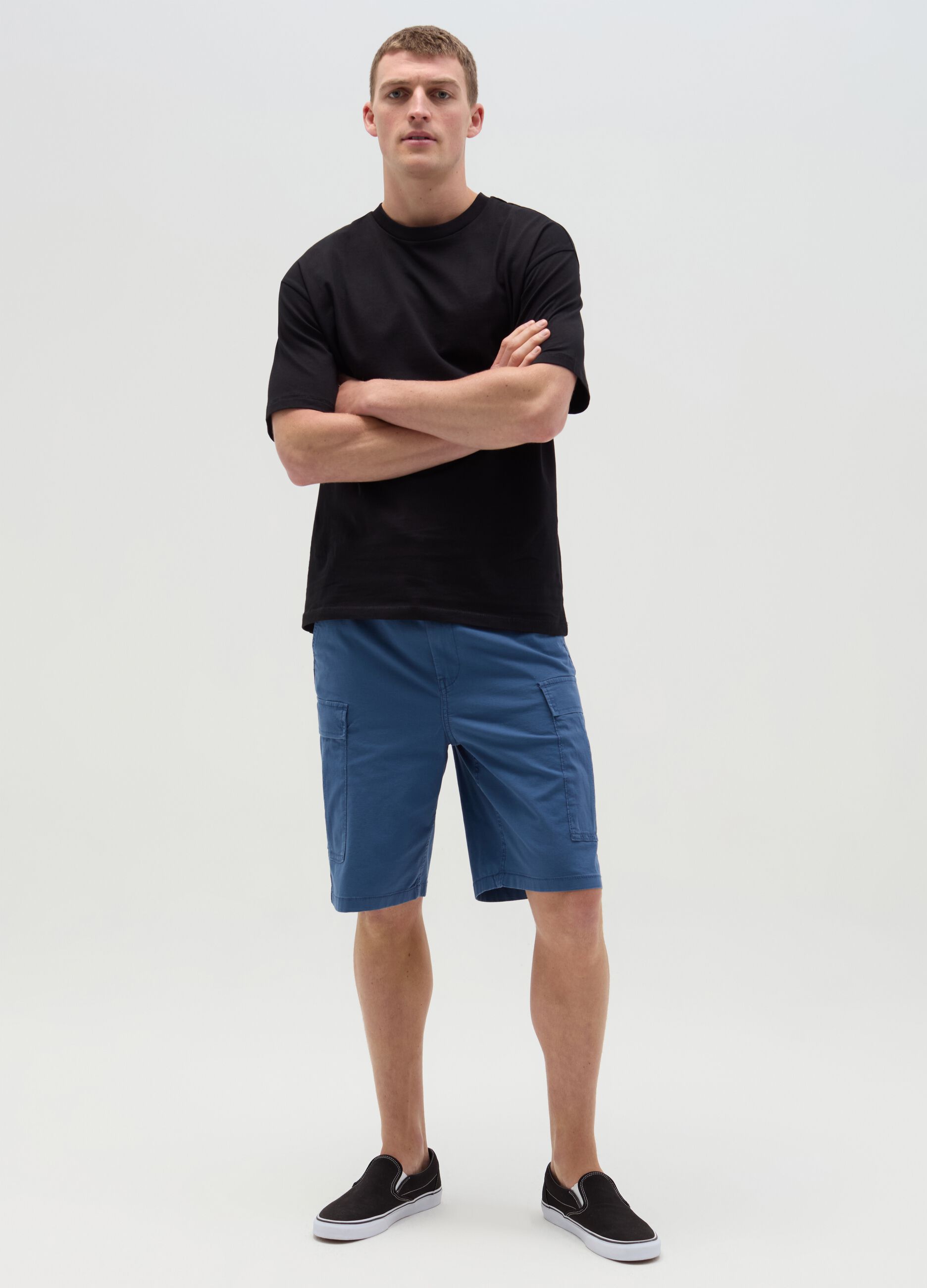 Stretch cargo Bermuda shorts with ripstop weave