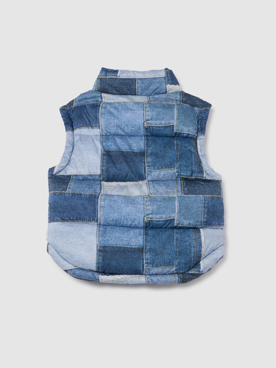 Padded gilet with denim-effect print_4