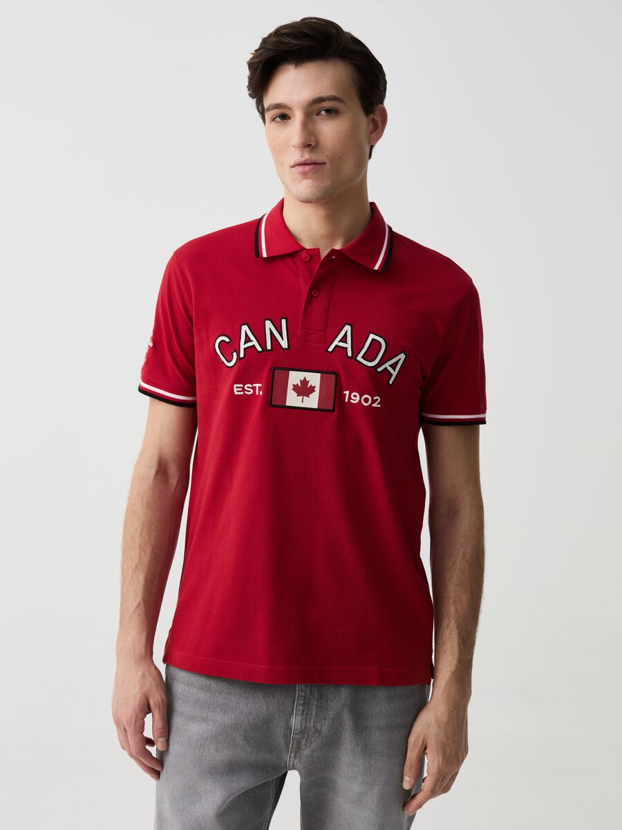 Polo shirt with striped edging and Canada Trail embroidery_0