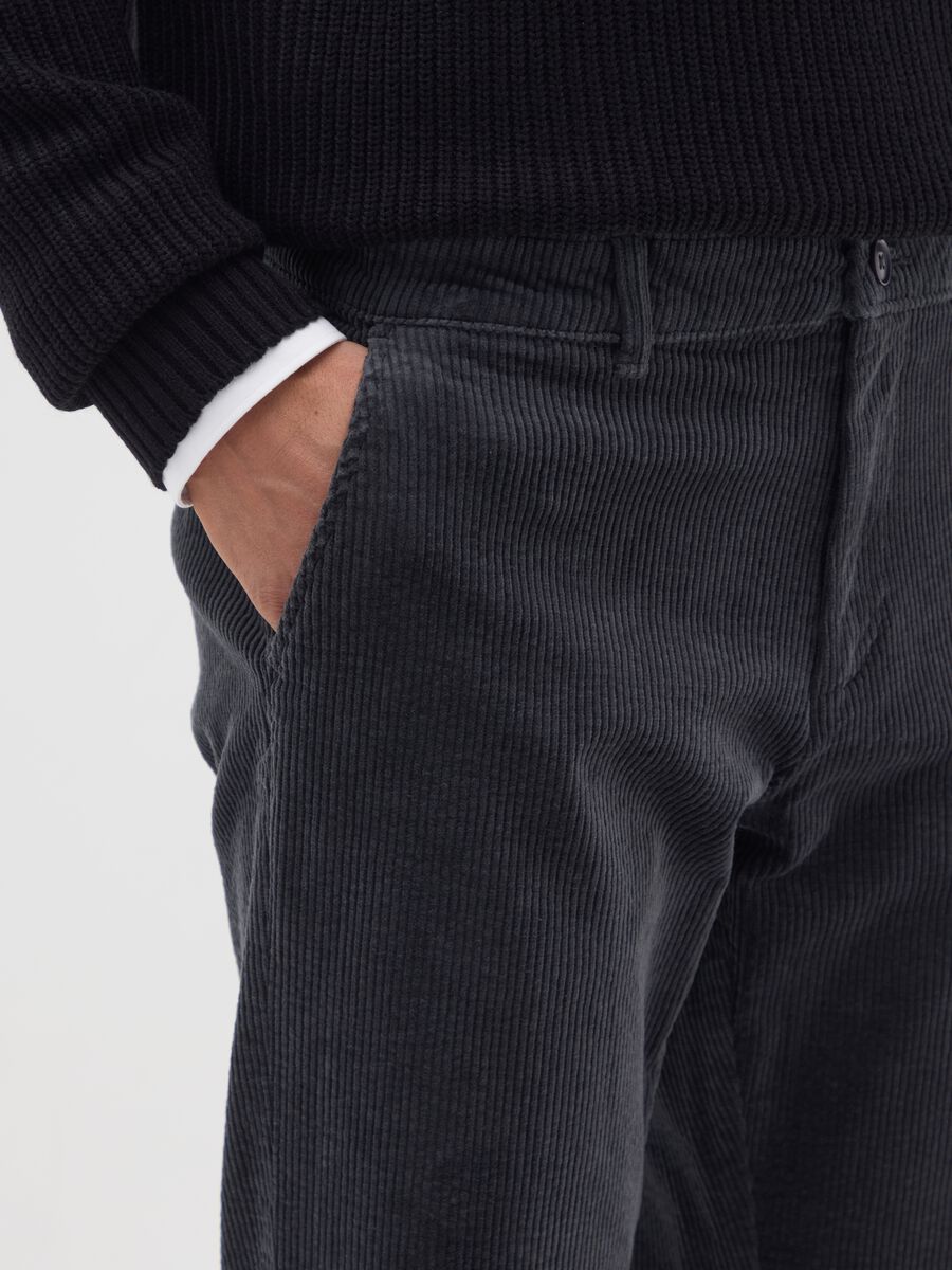 Black Stretch Cotton Regular Fit Cord Trousers_3