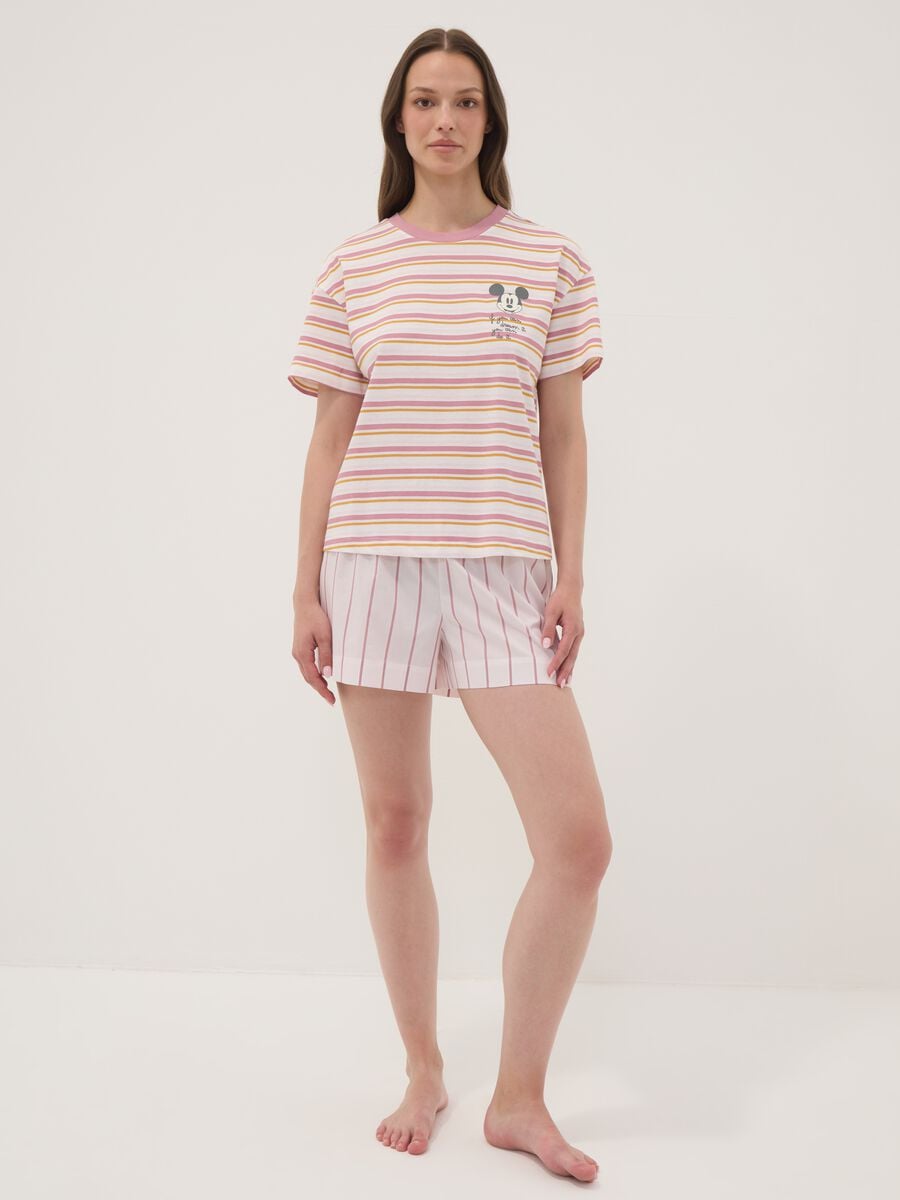 White striped organic cotton pyjama T-shirt with Mickey Mouse print_1
