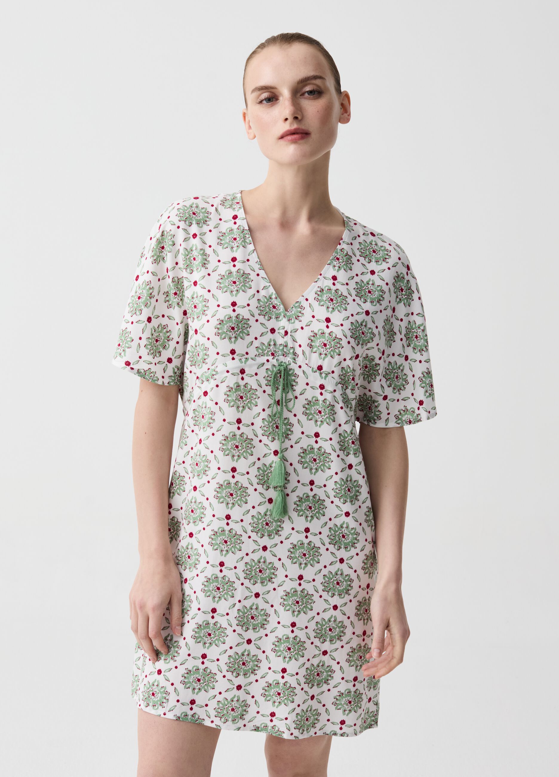 Floral nightdress with drawstring