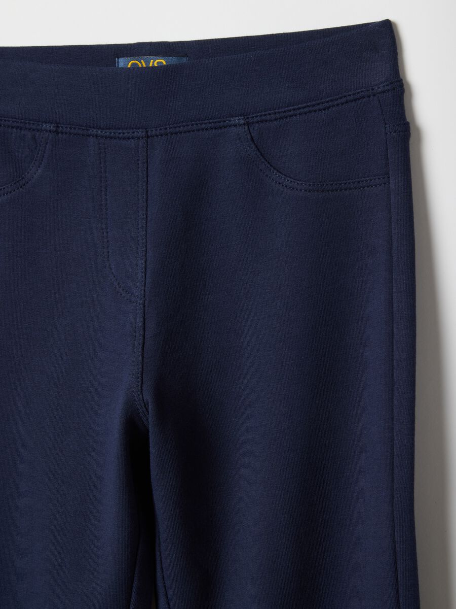 Blue flare fit stretch cotton treggings for girls_2