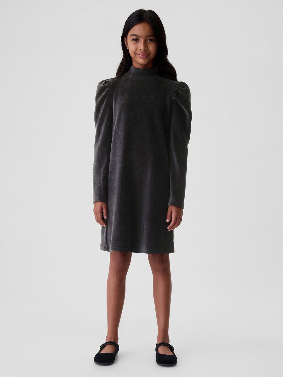 Corduroy dress with puff sleeves_0