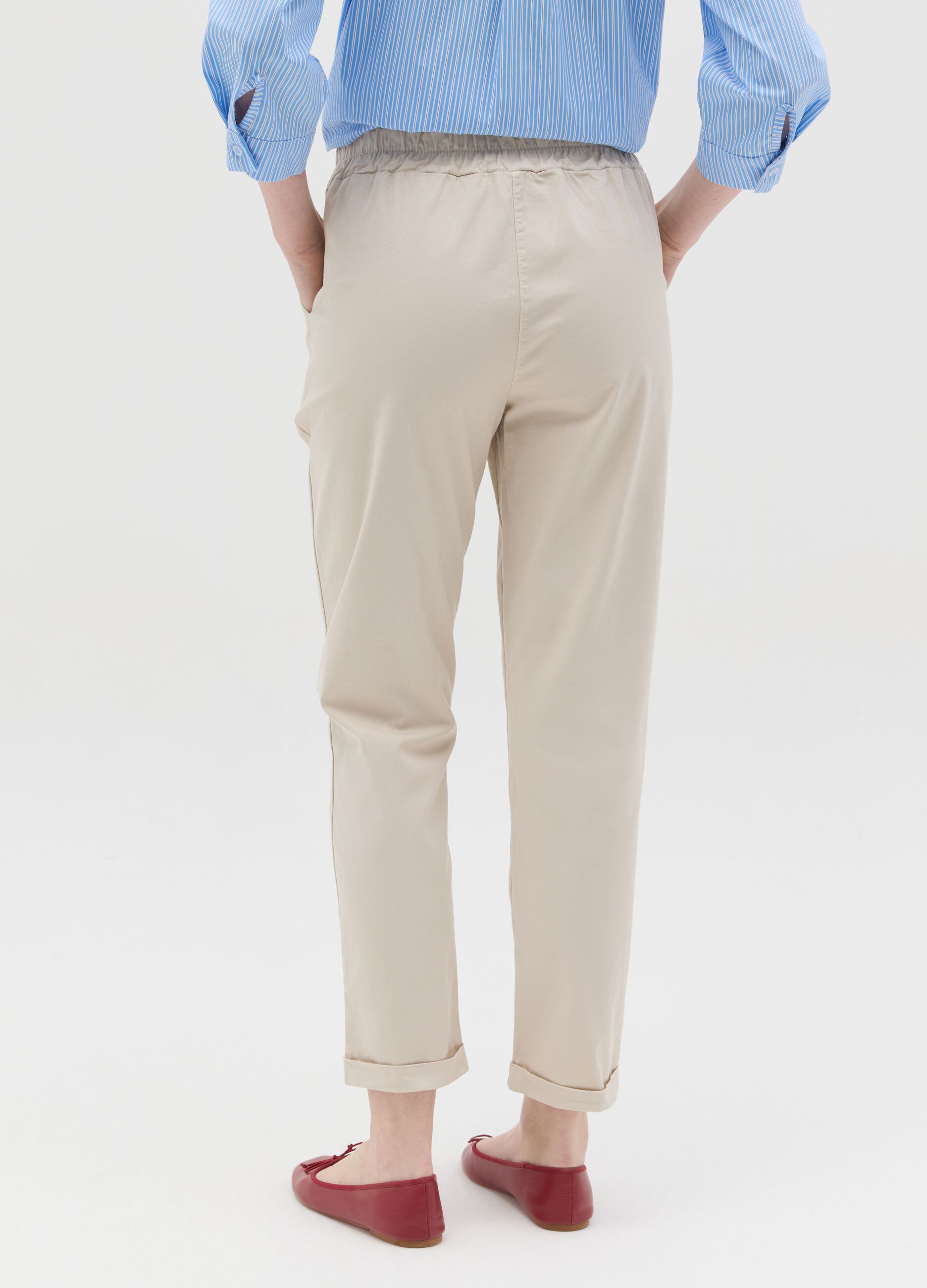 Beige cropped trousers in stretch cotton