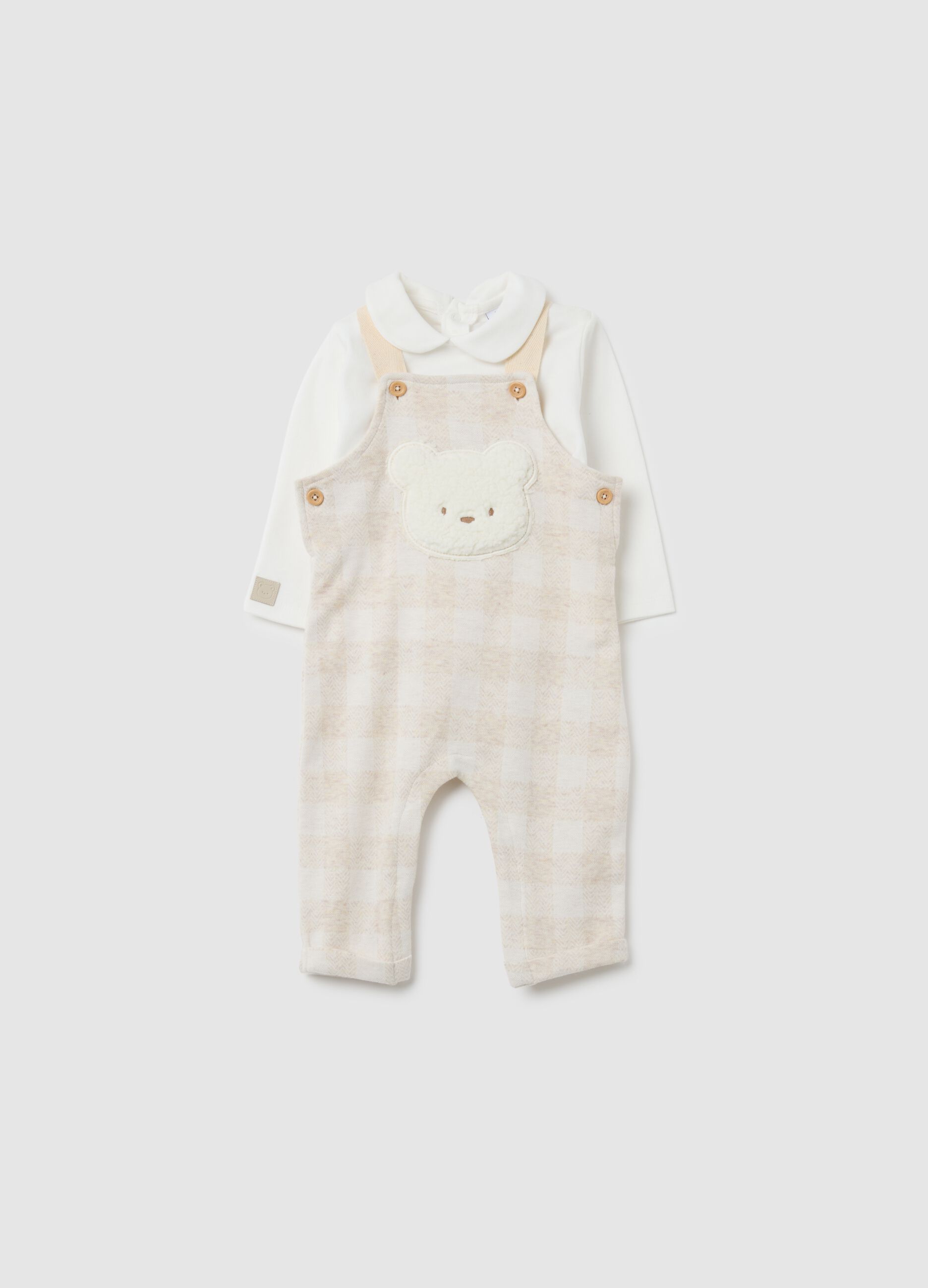Multicoloured cotton baby dungarees with teddy bear