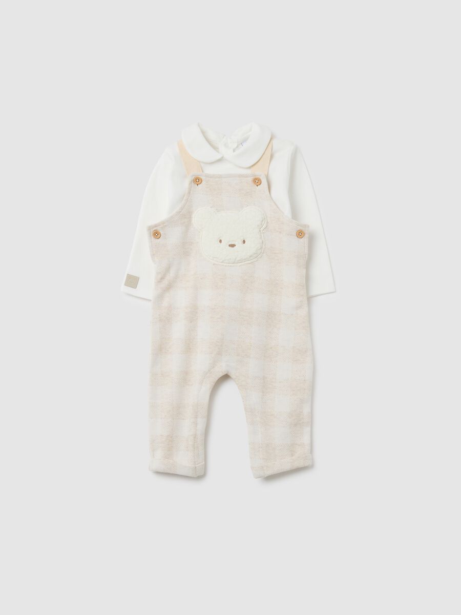 Multicoloured cotton baby dungarees with teddy bear_0