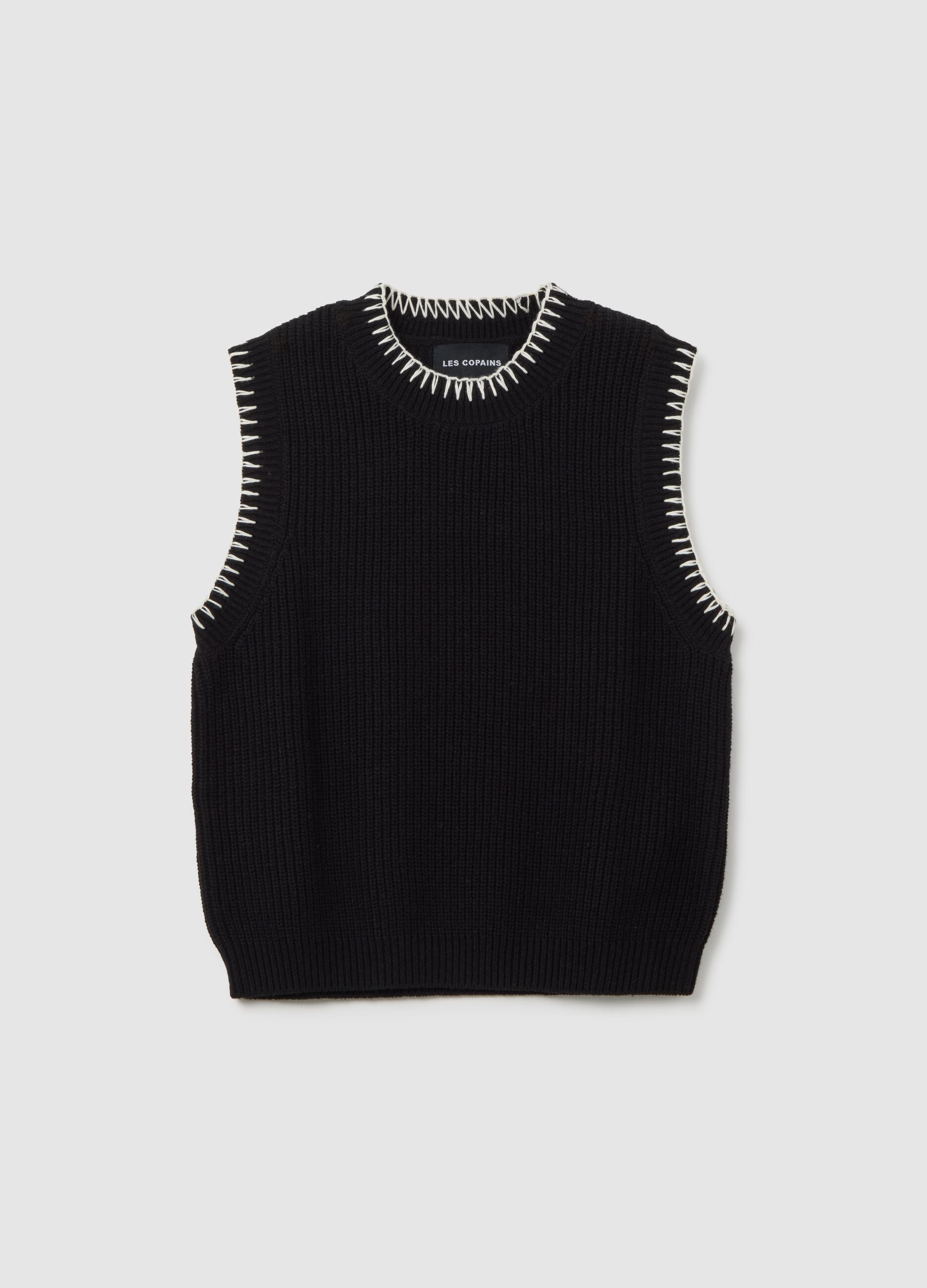 Black Cotton Blend Regular Fit Vest