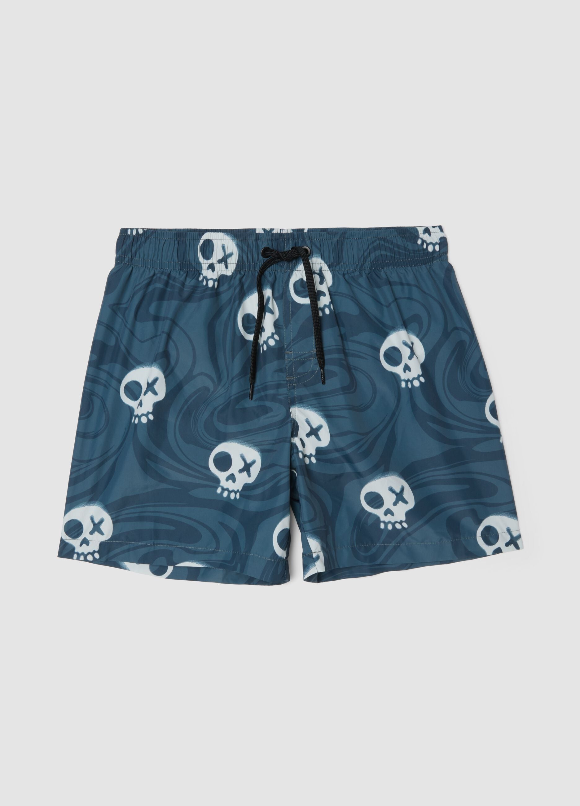 Blue skull-print swim shorts
