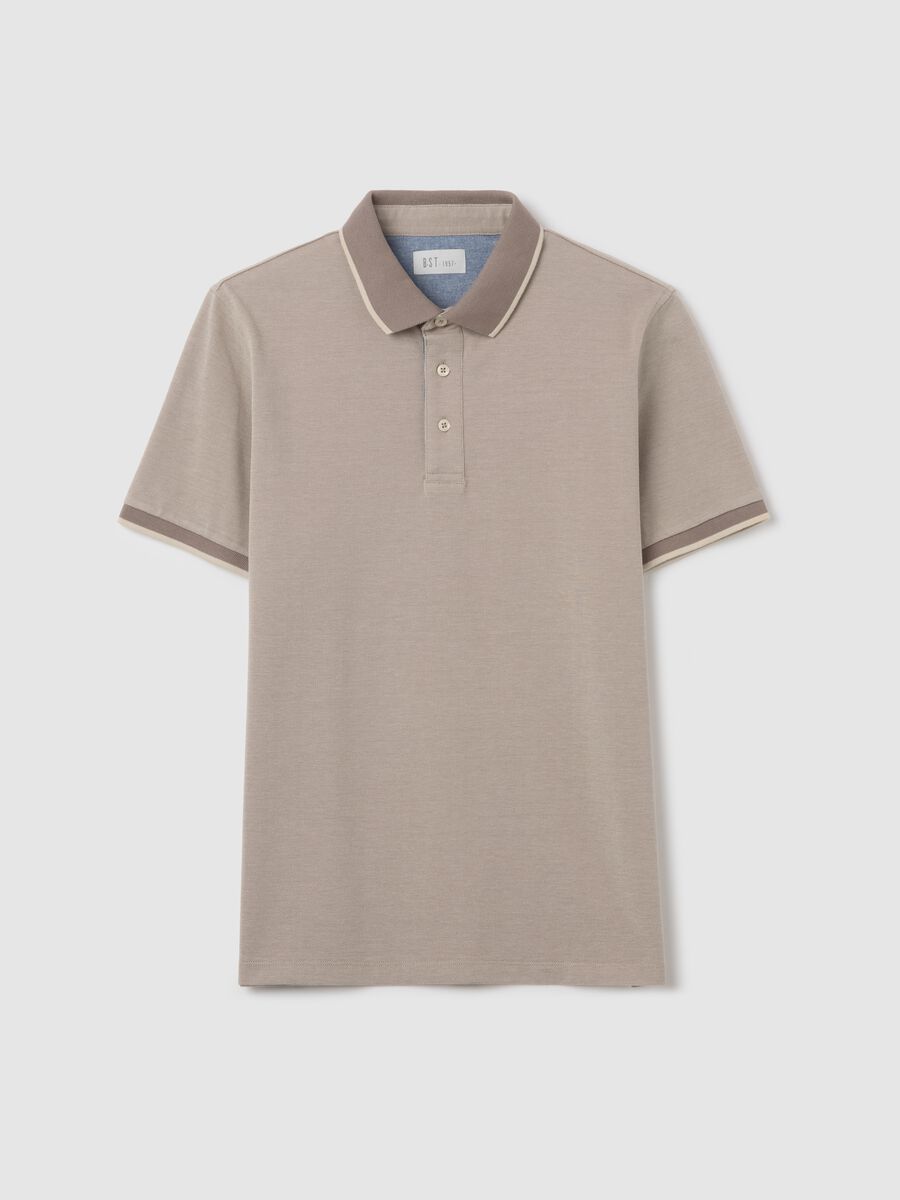 Beige polo shirt with short sleeves in cotton piquet_4