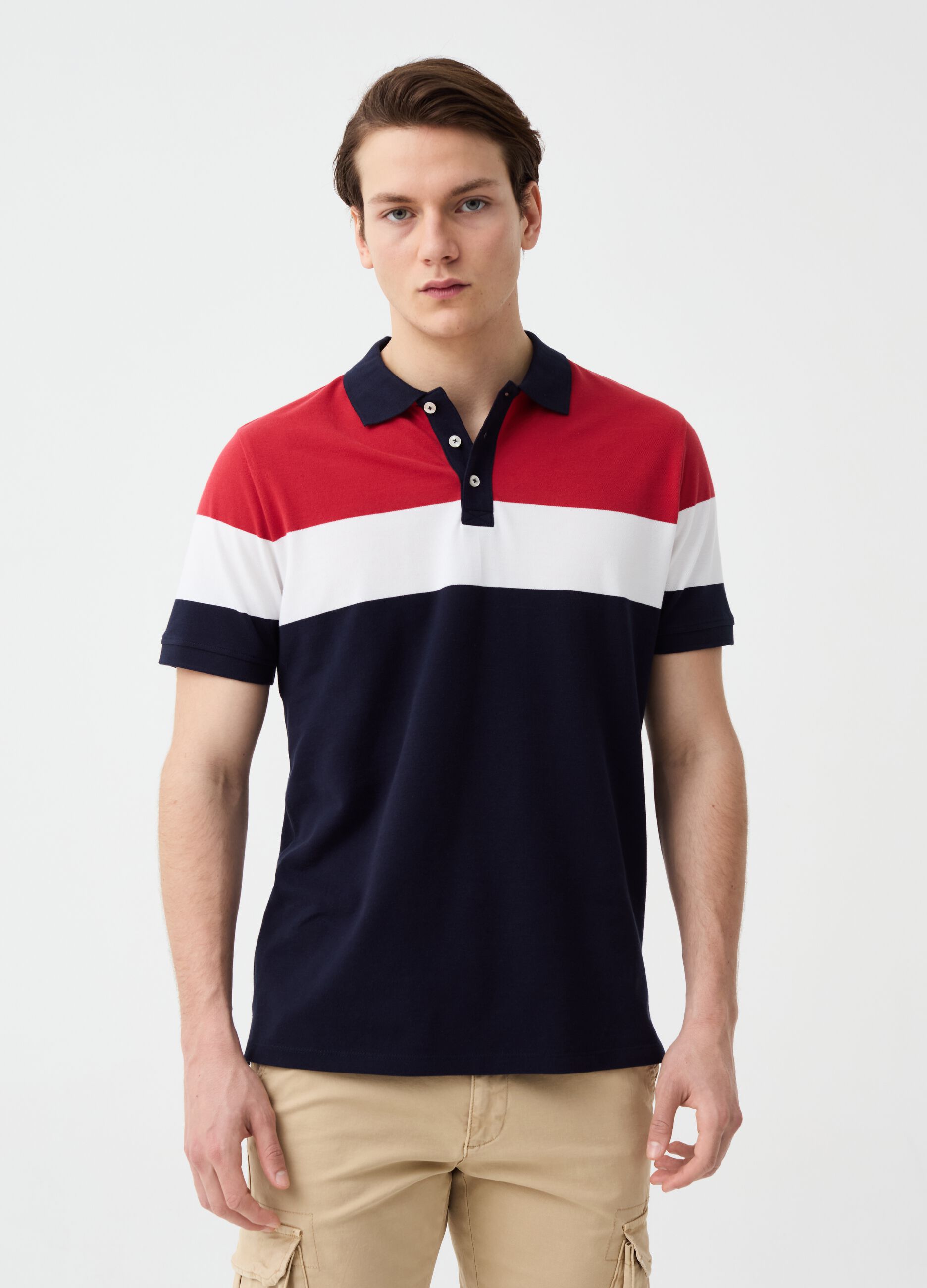 Polo in piquet color-block