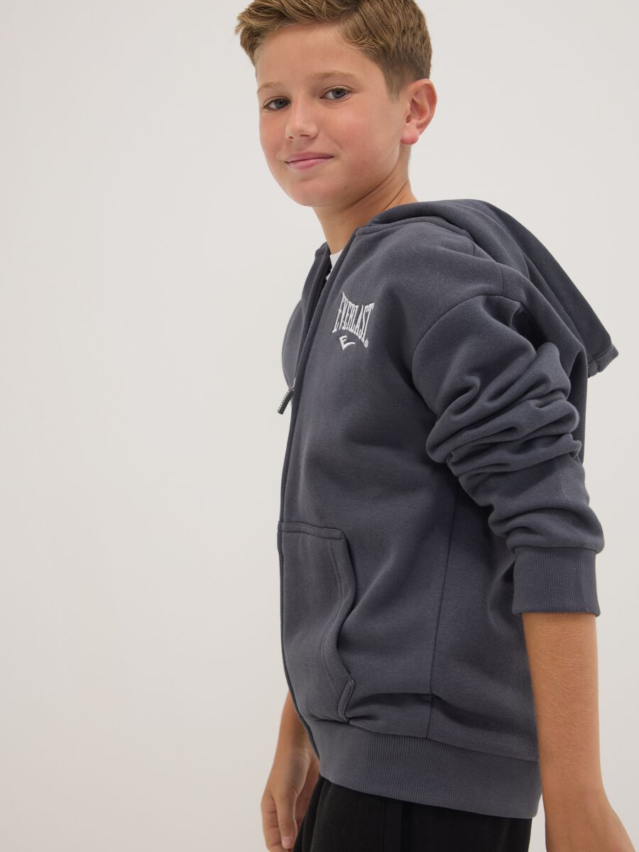 Felpa full-zip grigia con cappuccio in misto cotone per ragazzo_0