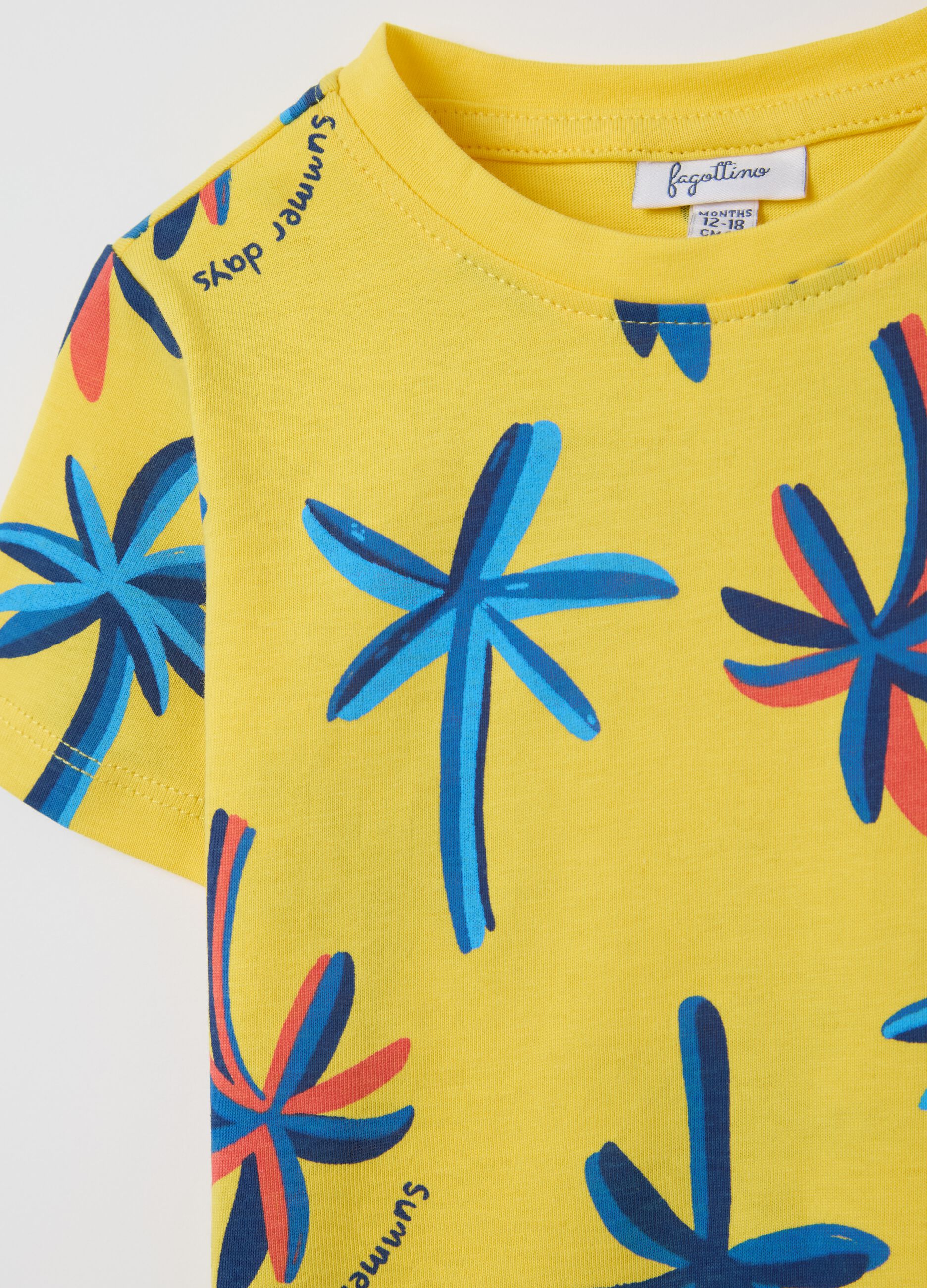 Yellow cotton T-shirt with palms print